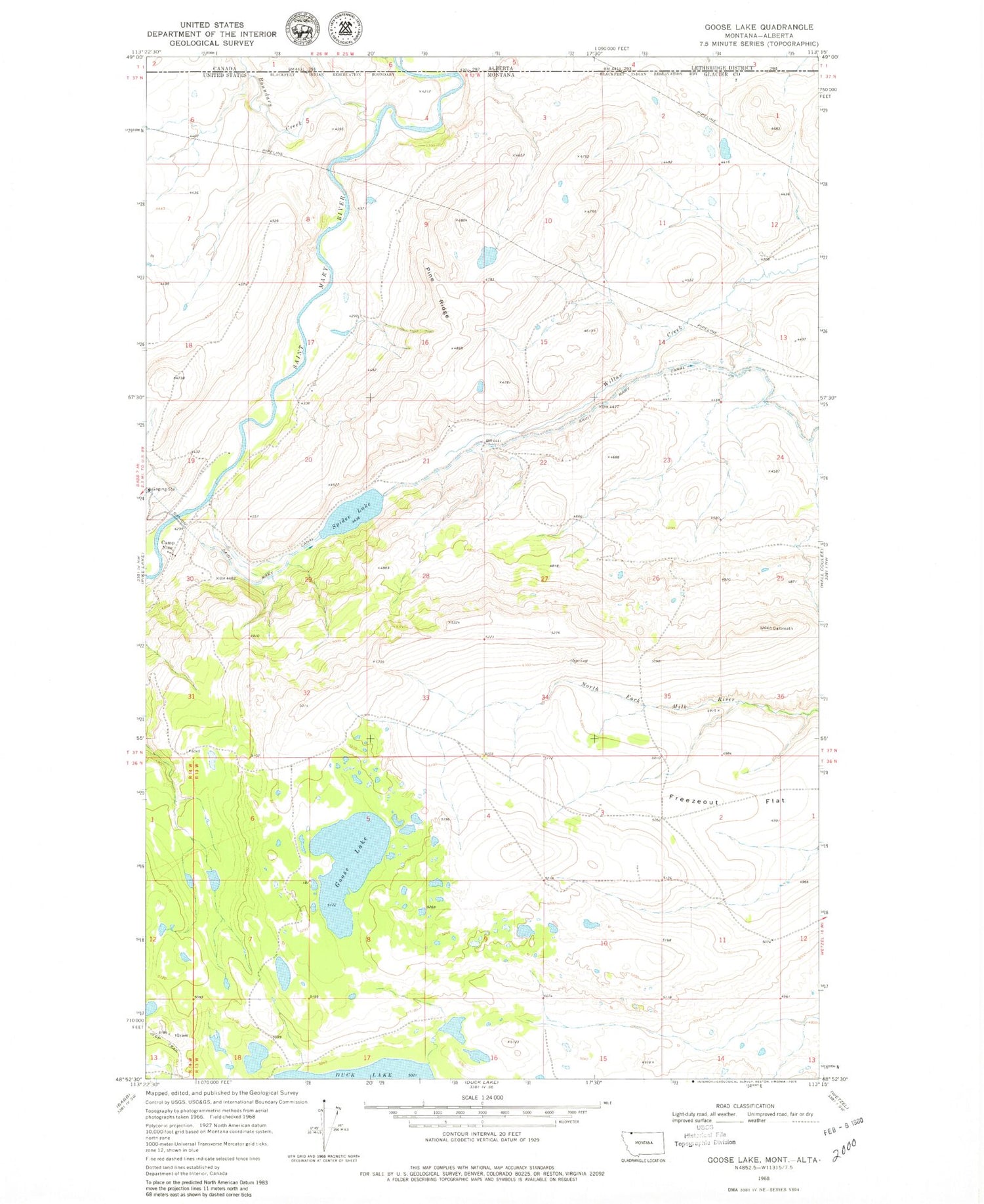 Classic USGS Goose Lake Montana 7.5'x7.5' Topo Map Image