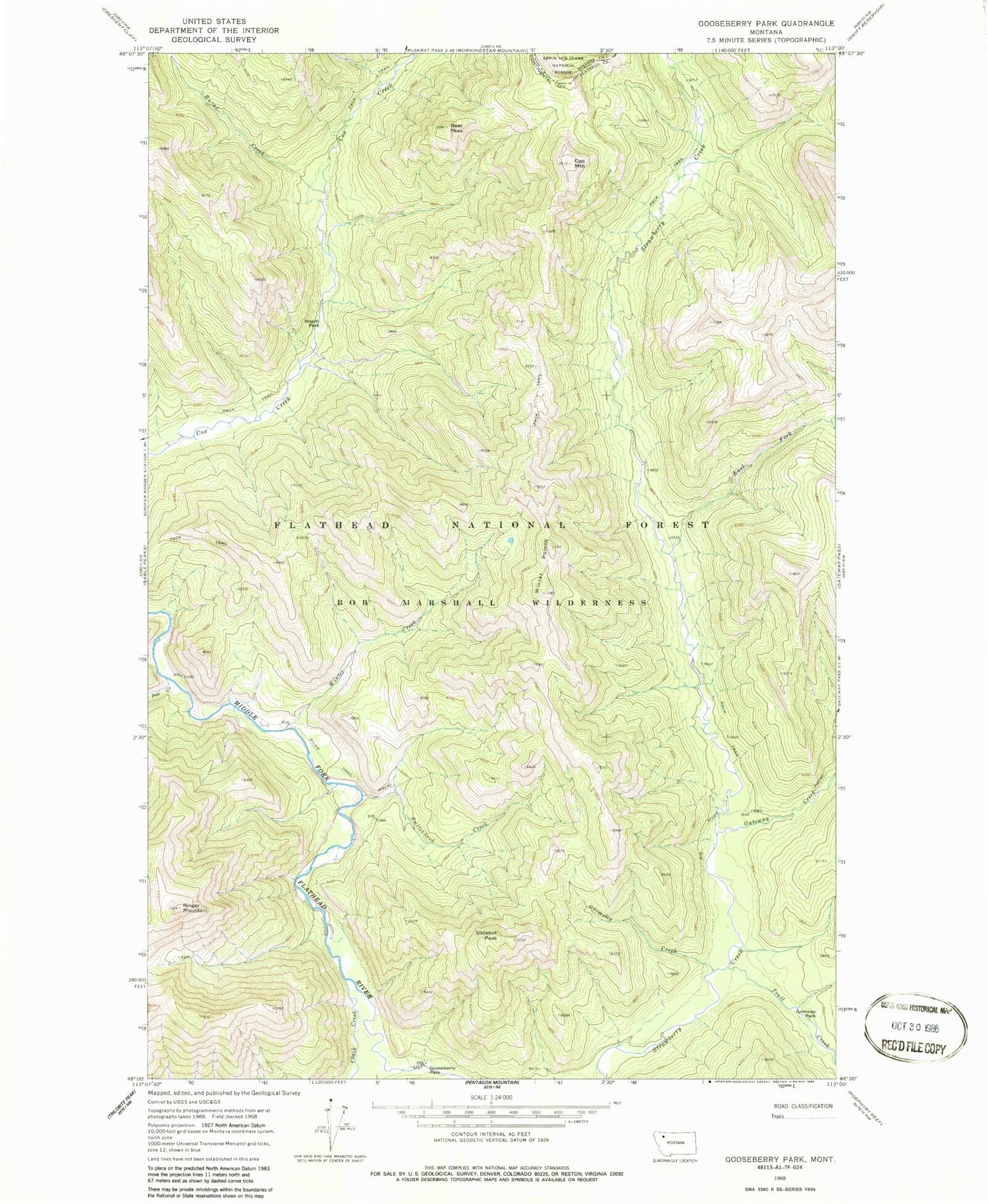 Classic USGS Gooseberry Park Montana 7.5'x7.5' Topo Map Image