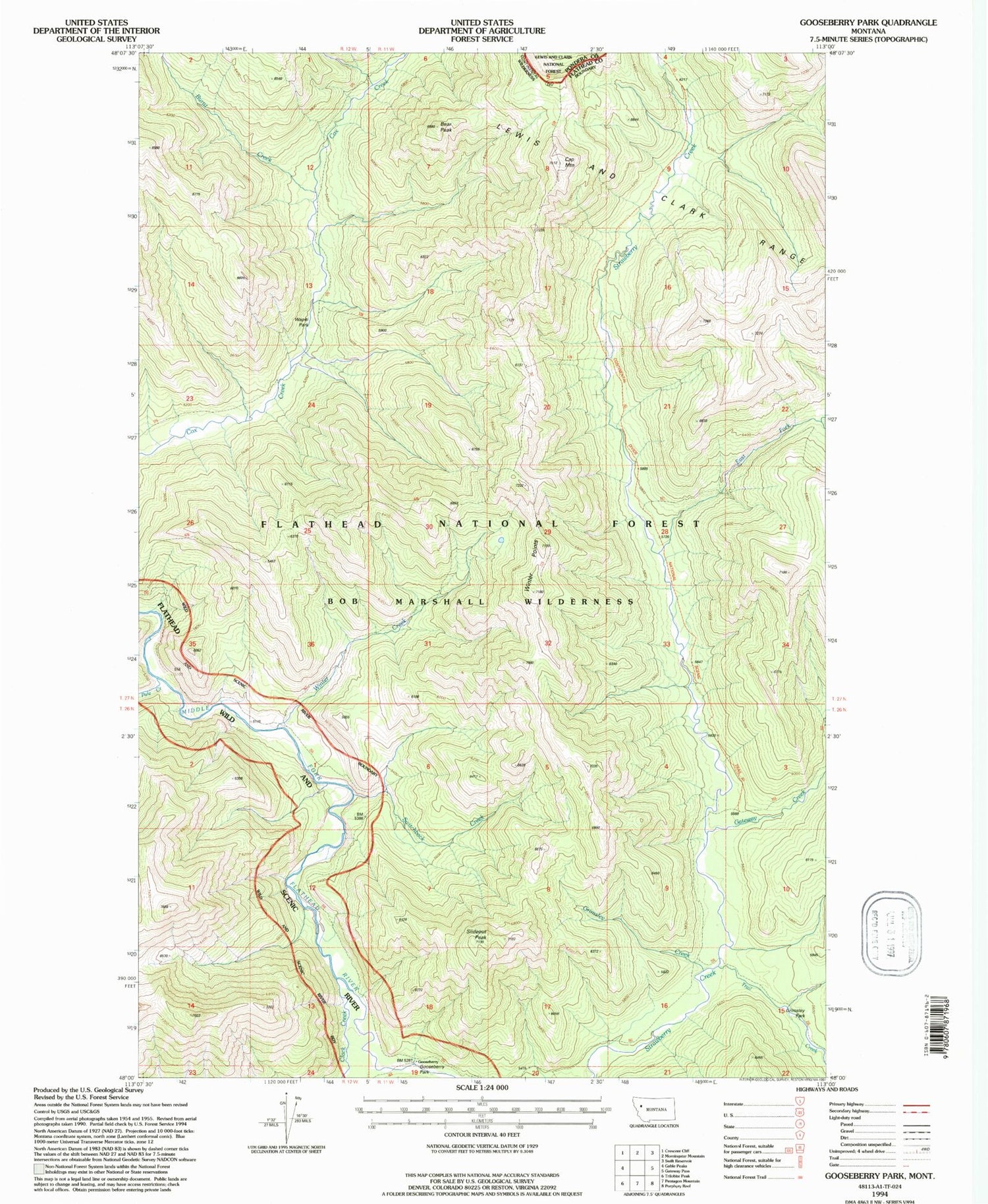 Classic USGS Gooseberry Park Montana 7.5'x7.5' Topo Map Image