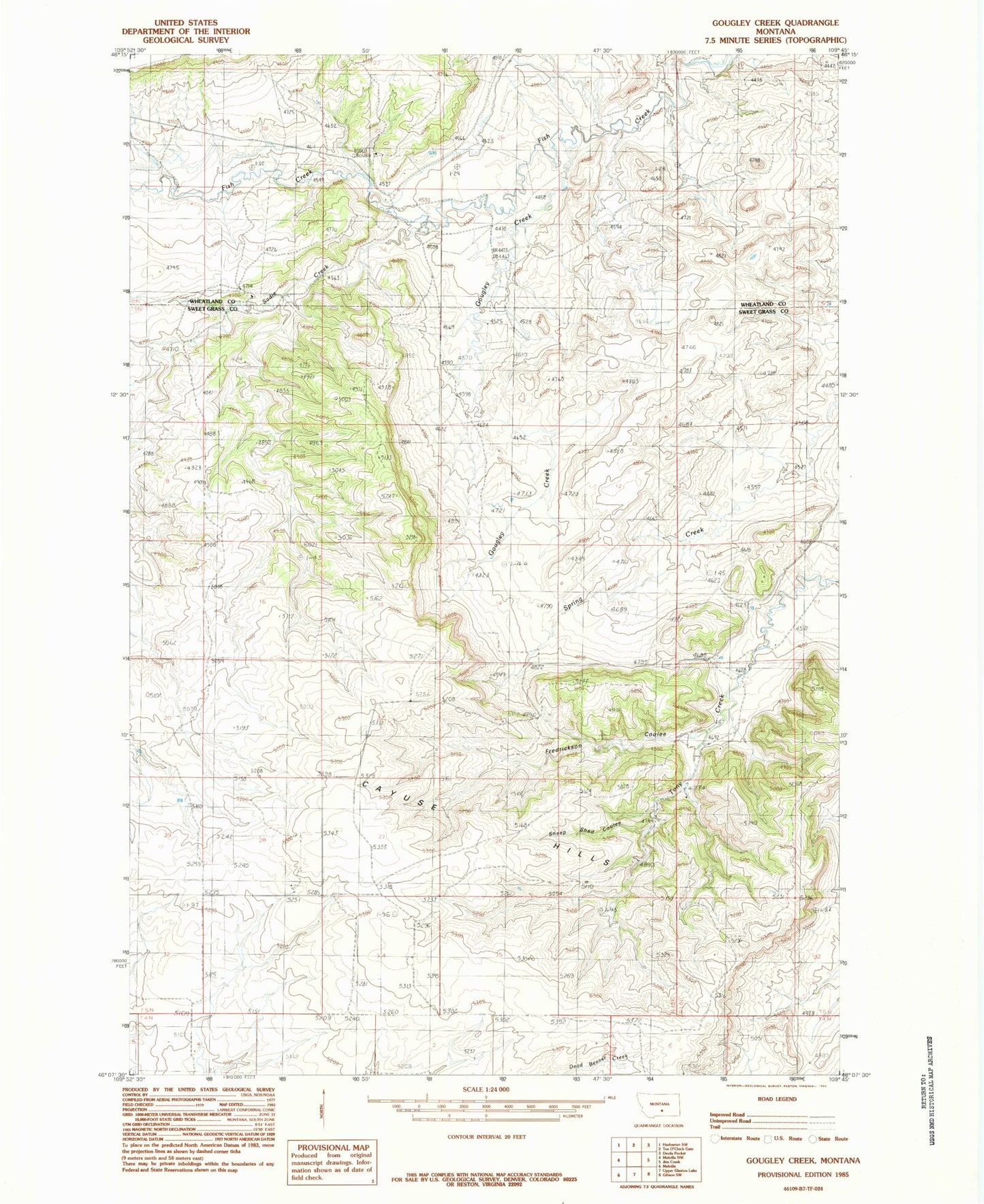 Classic USGS Gougley Creek Montana 7.5'x7.5' Topo Map Image