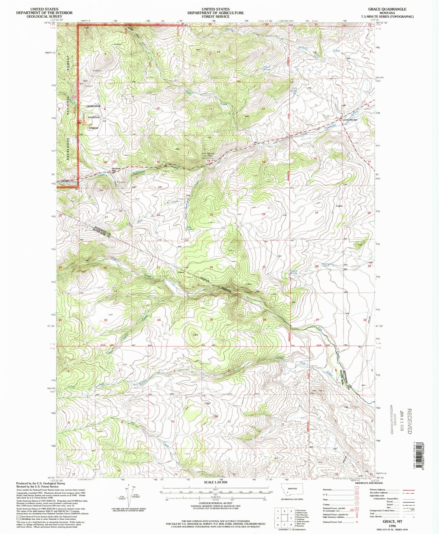 Classic USGS Grace Montana 7.5'x7.5' Topo Map Image