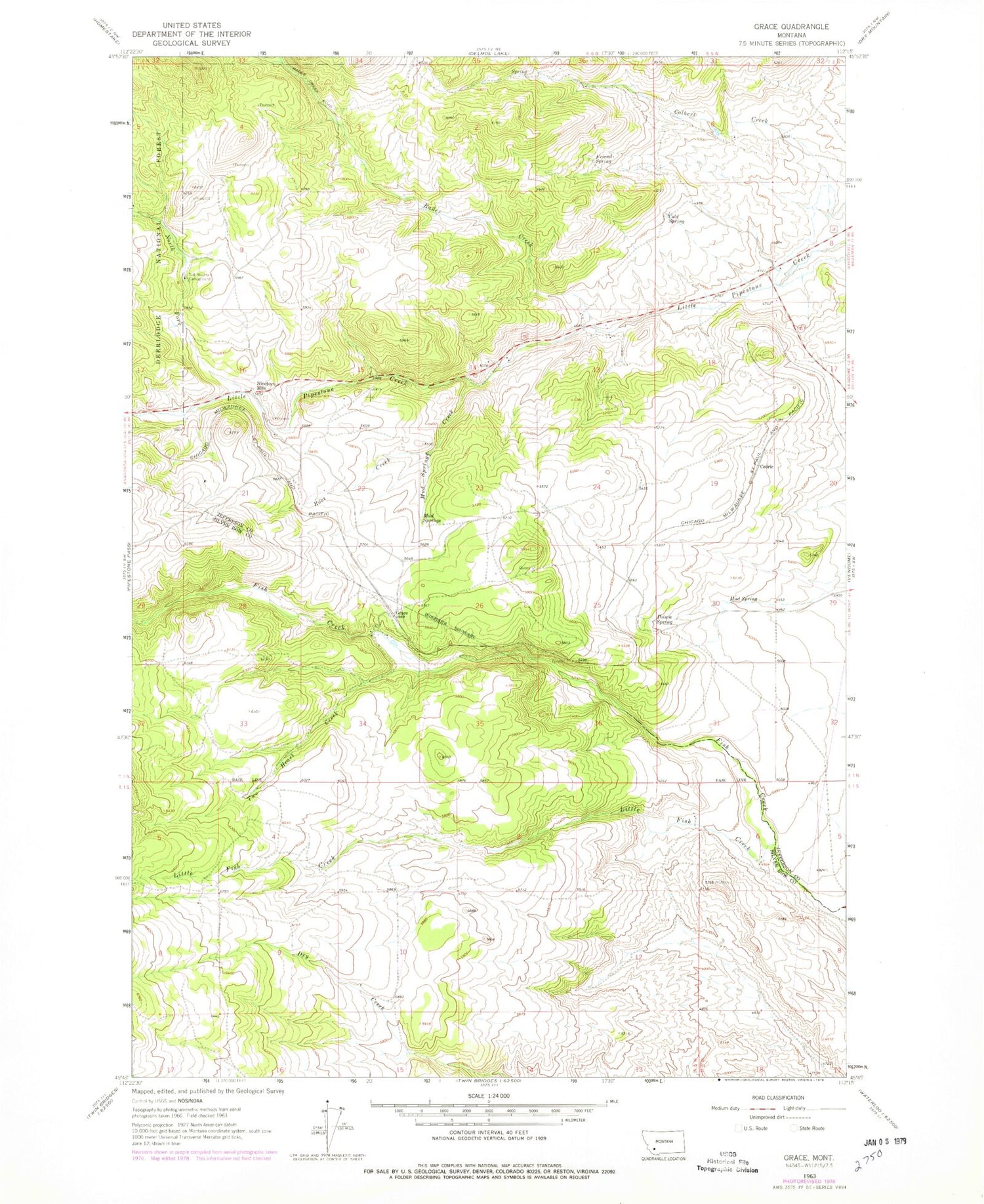 Classic USGS Grace Montana 7.5'x7.5' Topo Map Image