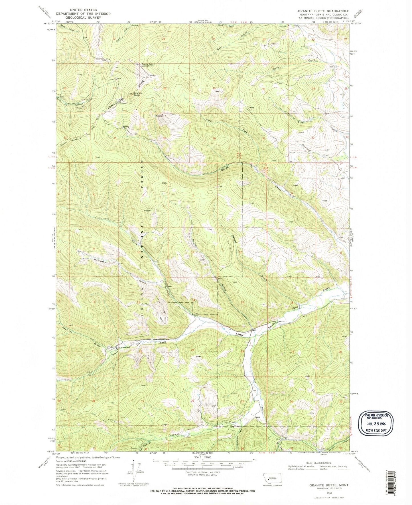 Classic USGS Granite Butte Montana 7.5'x7.5' Topo Map Image