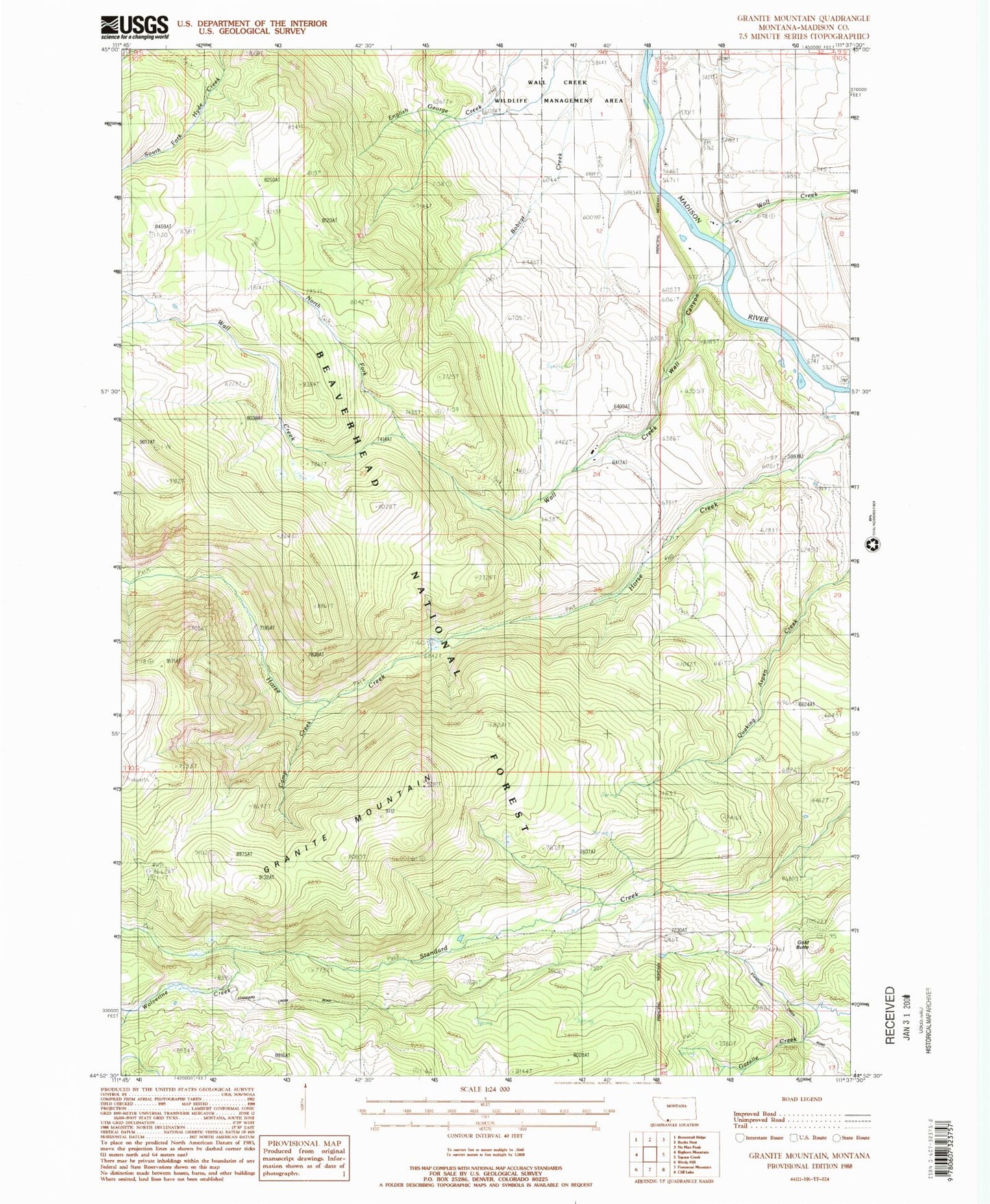 Classic USGS Granite Mountain Montana 7.5'x7.5' Topo Map Image
