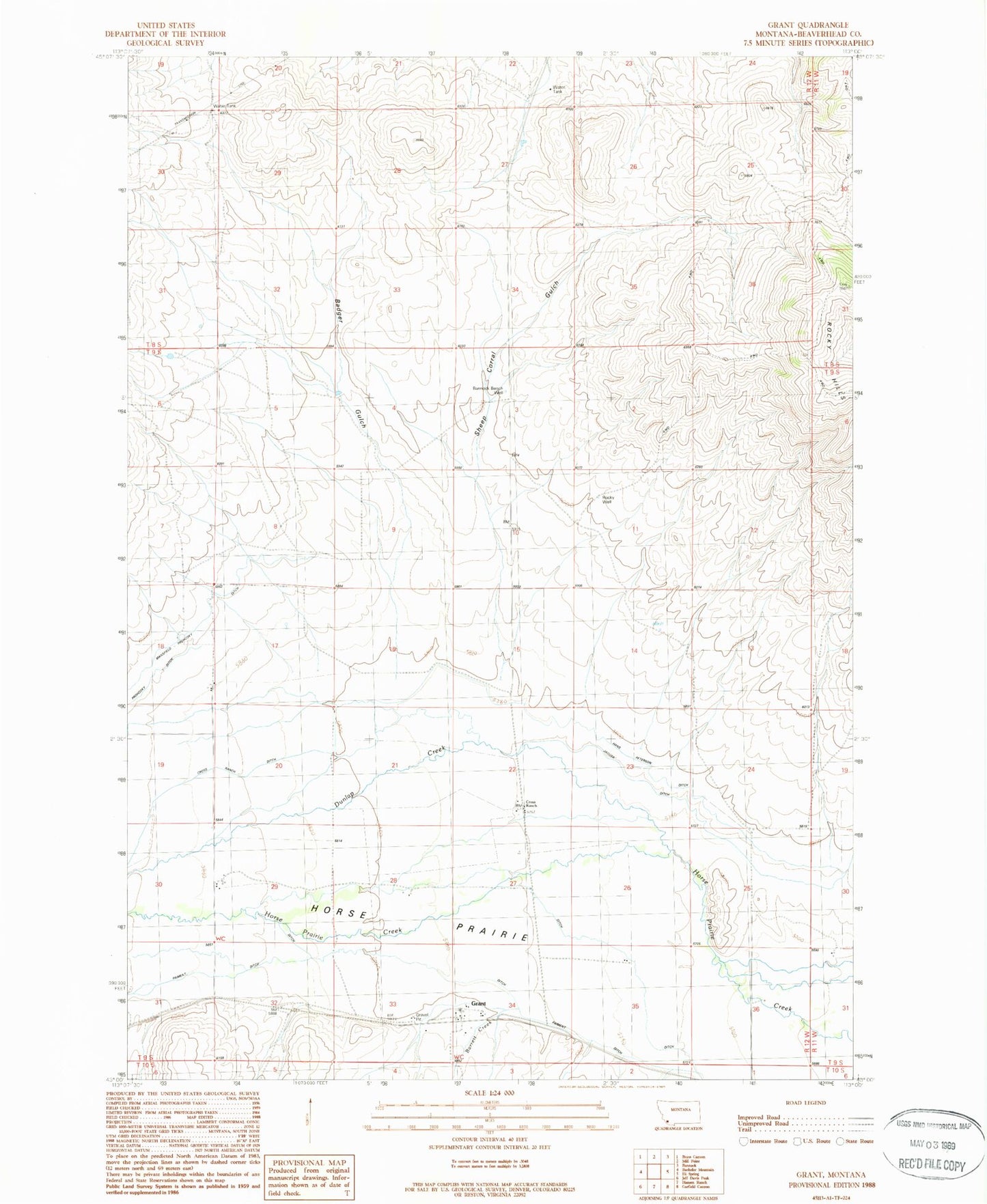 Classic USGS Grant Montana 7.5'x7.5' Topo Map Image