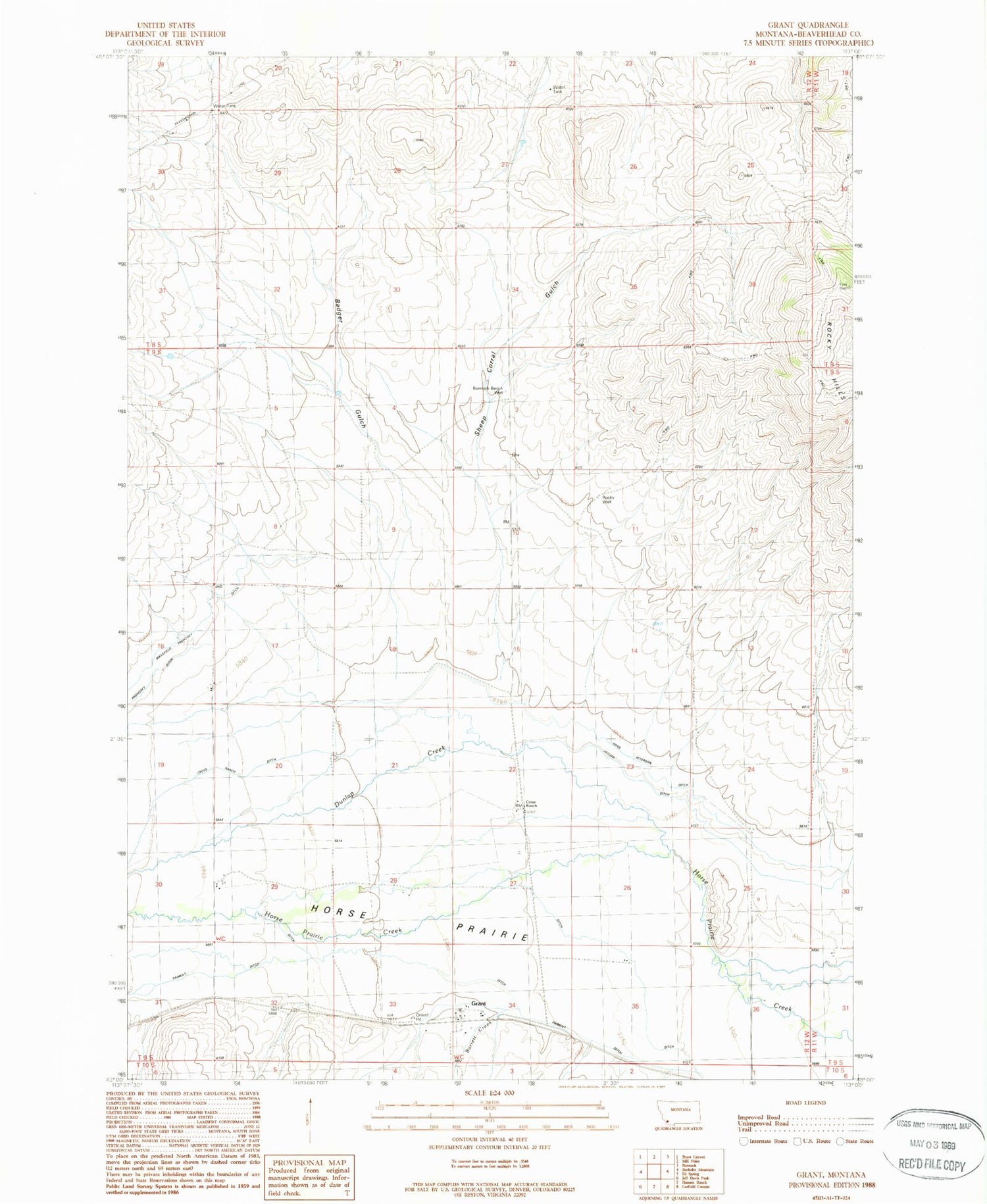 Classic USGS Grant Montana 7.5'x7.5' Topo Map Image