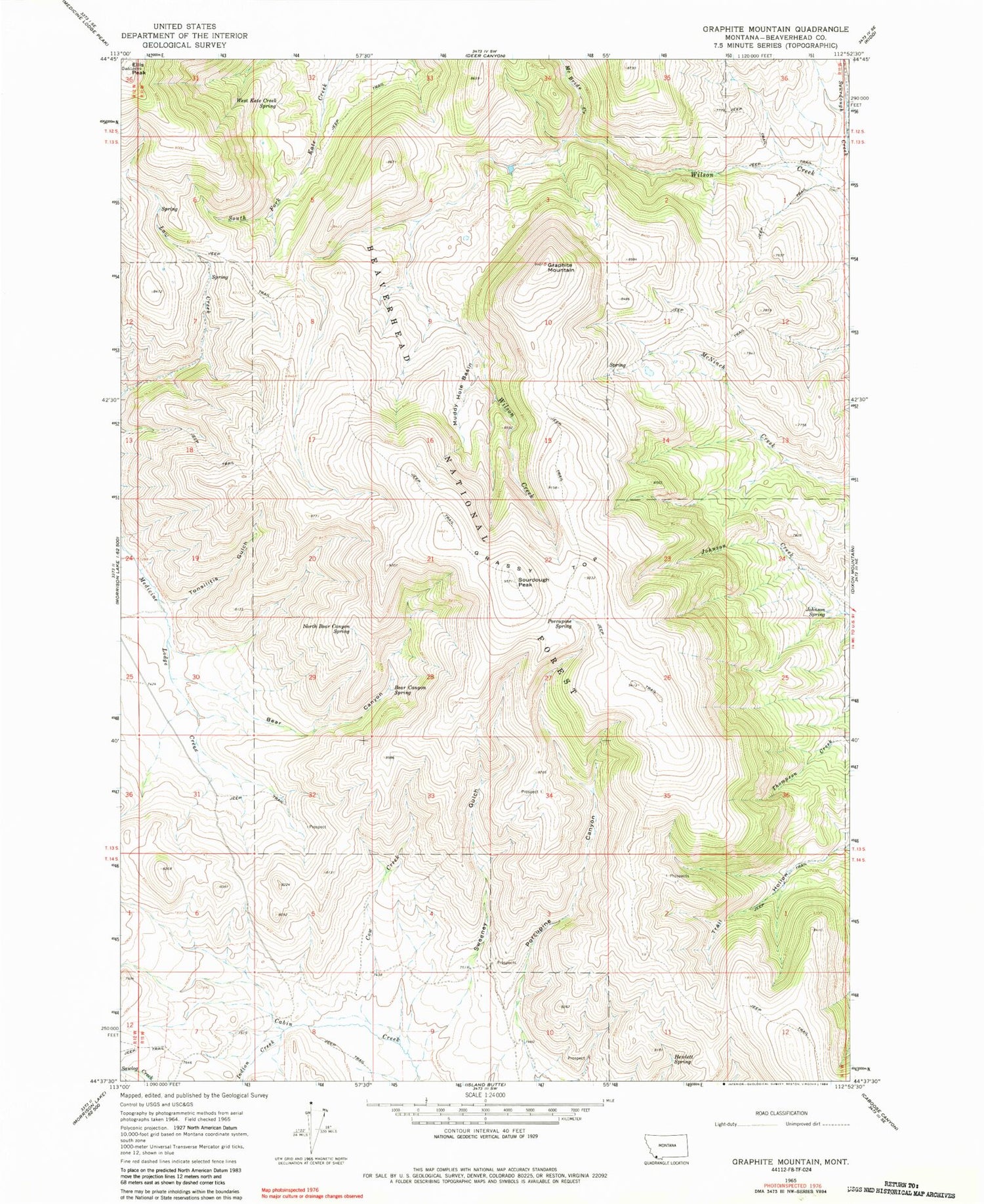 Classic USGS Graphite Mountain Montana 7.5'x7.5' Topo Map Image