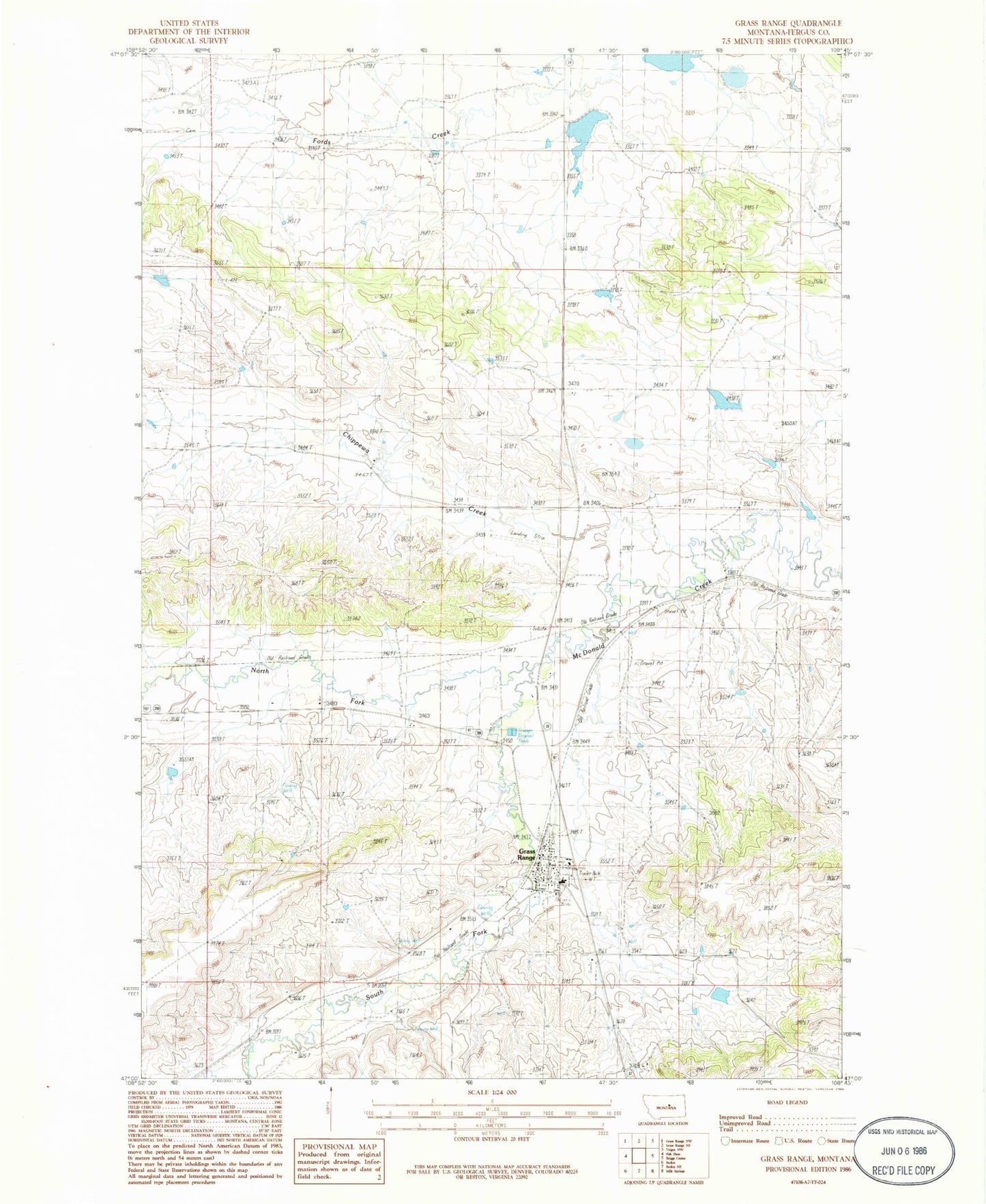 Classic USGS Grass Range Montana 7.5'x7.5' Topo Map Image