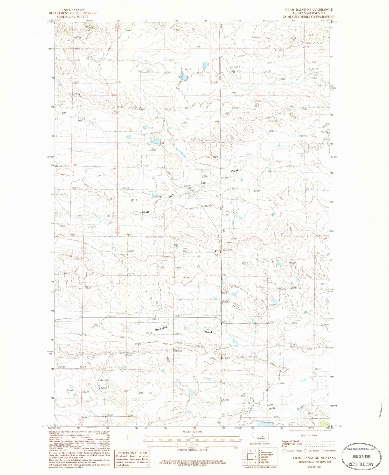 Classic USGS Grass Range NE Montana 7.5'x7.5' Topo Map Image