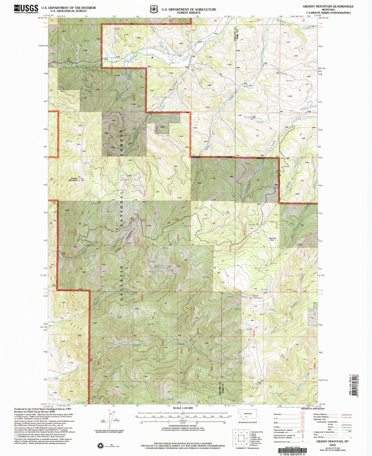 Classic USGS Grassy Mountain Montana 7.5'x7.5' Topo Map Image
