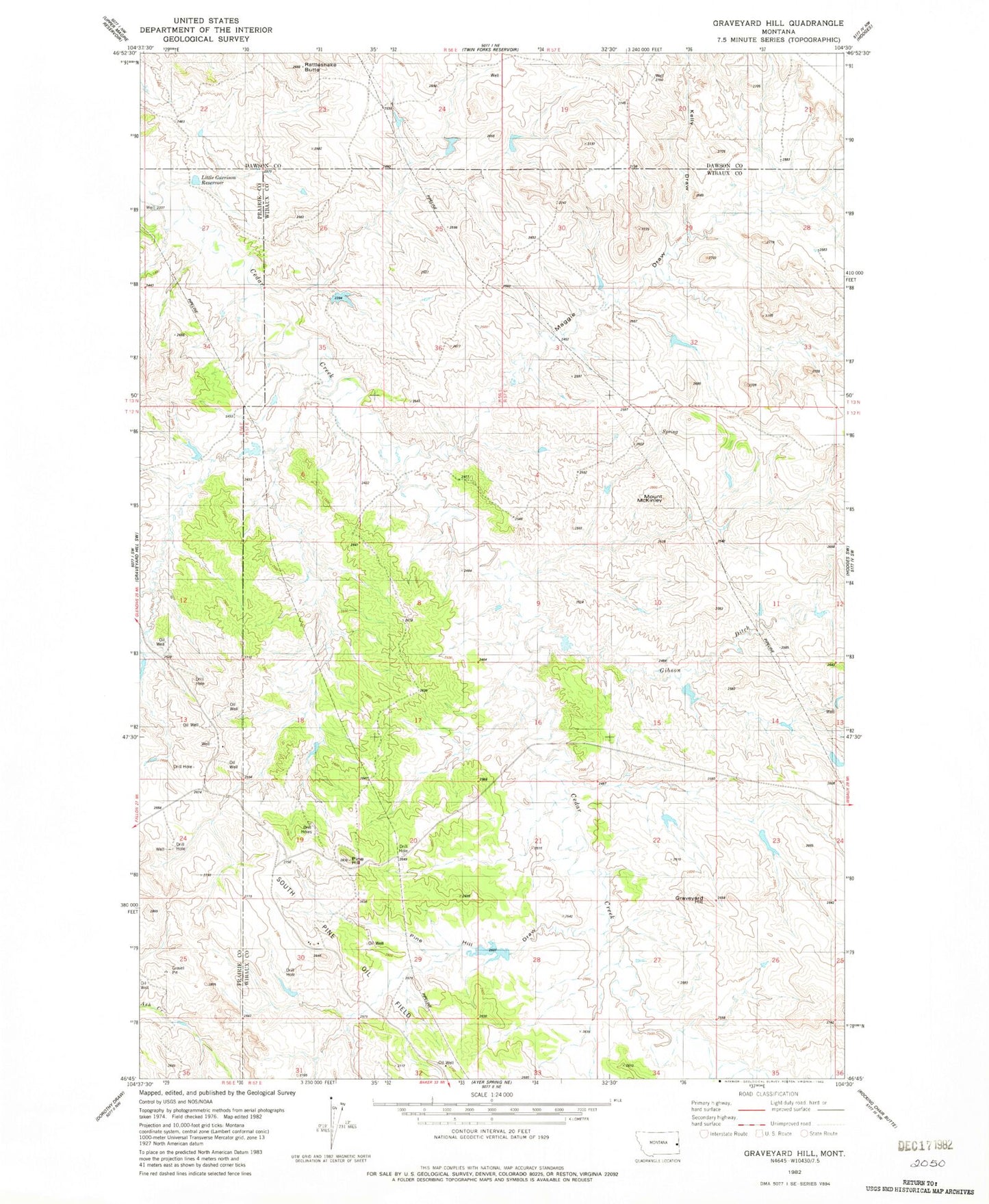Classic USGS Graveyard Hill Montana 7.5'x7.5' Topo Map Image