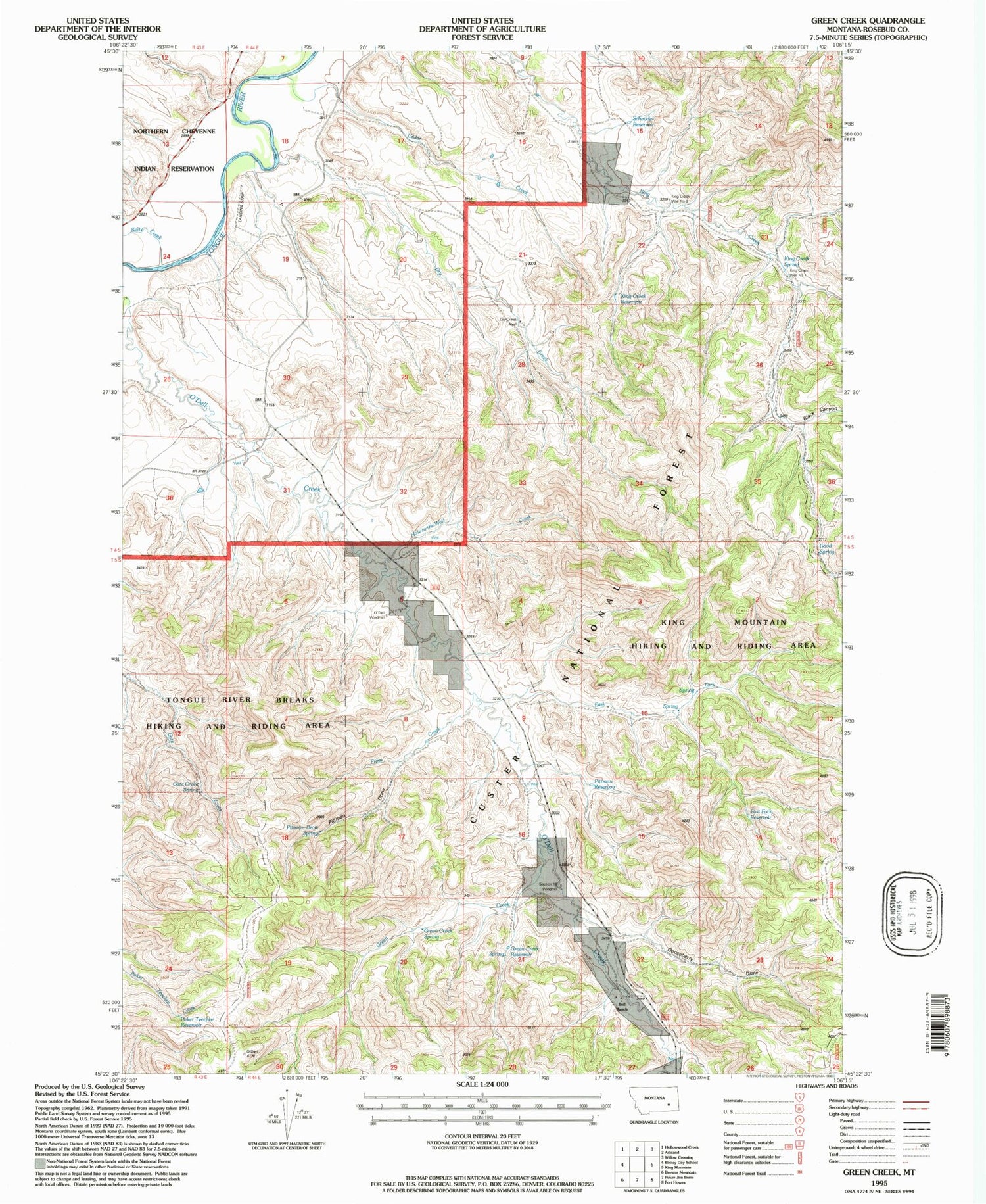 Classic USGS Green Creek Montana 7.5'x7.5' Topo Map Image