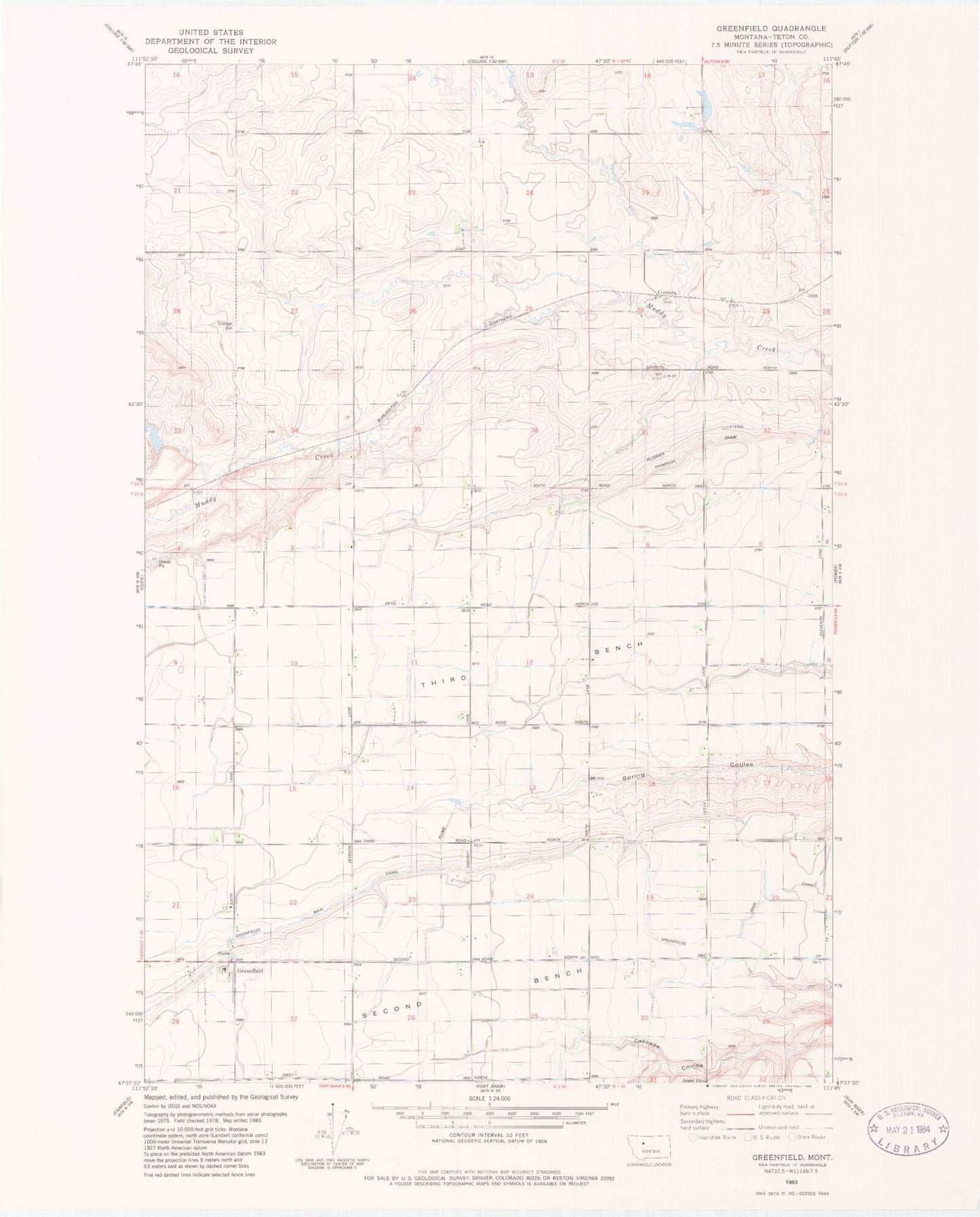 Classic USGS Greenfield Montana 7.5'x7.5' Topo Map Image
