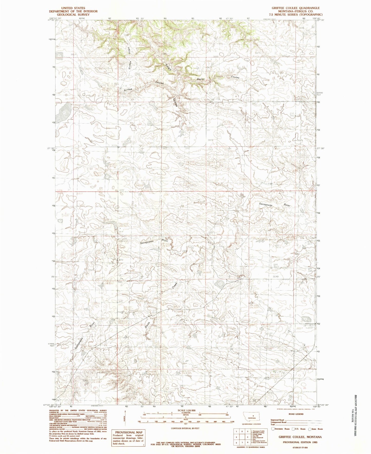 Classic USGS Griffee Coulee Montana 7.5'x7.5' Topo Map Image