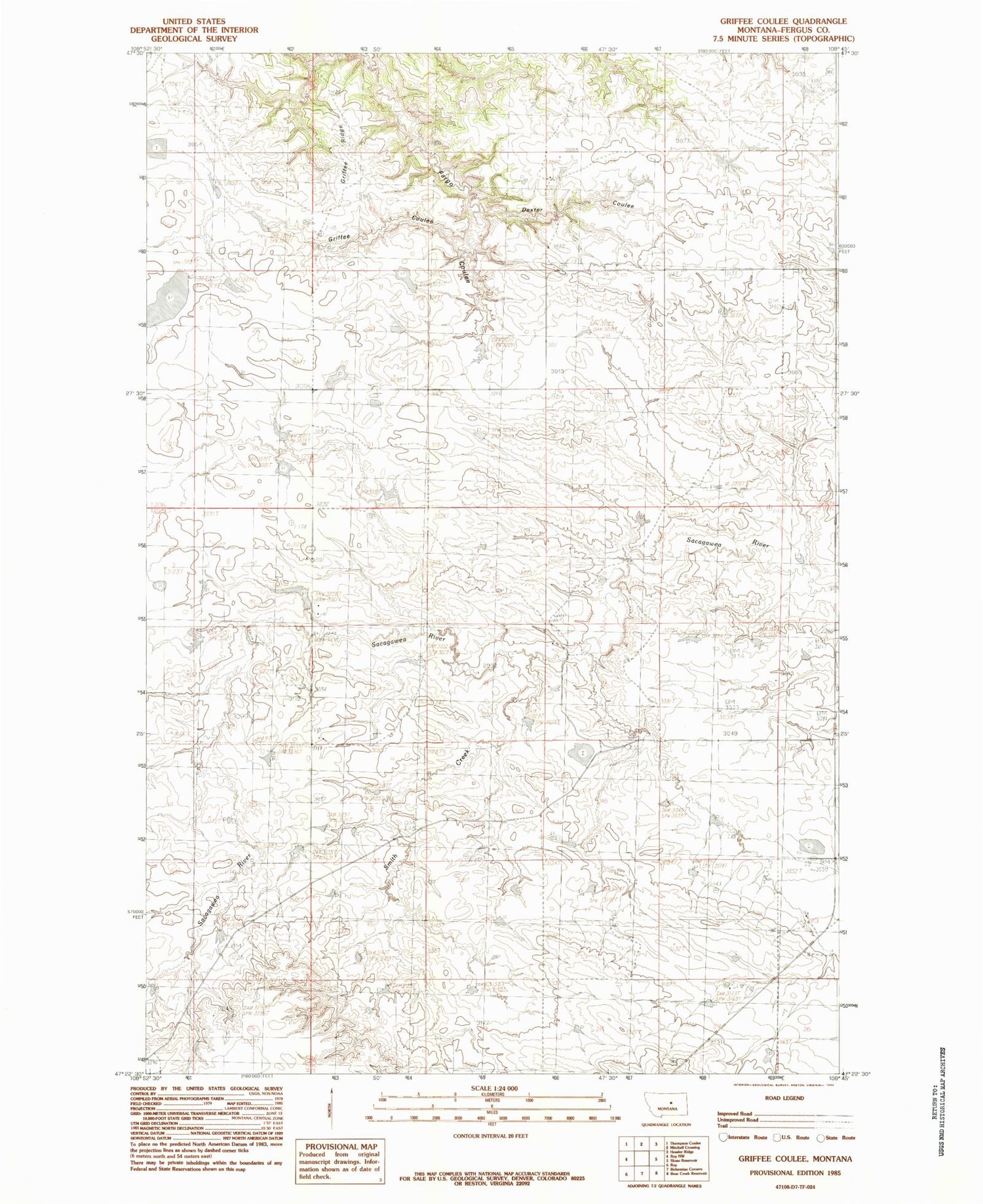 Classic USGS Griffee Coulee Montana 7.5'x7.5' Topo Map Image