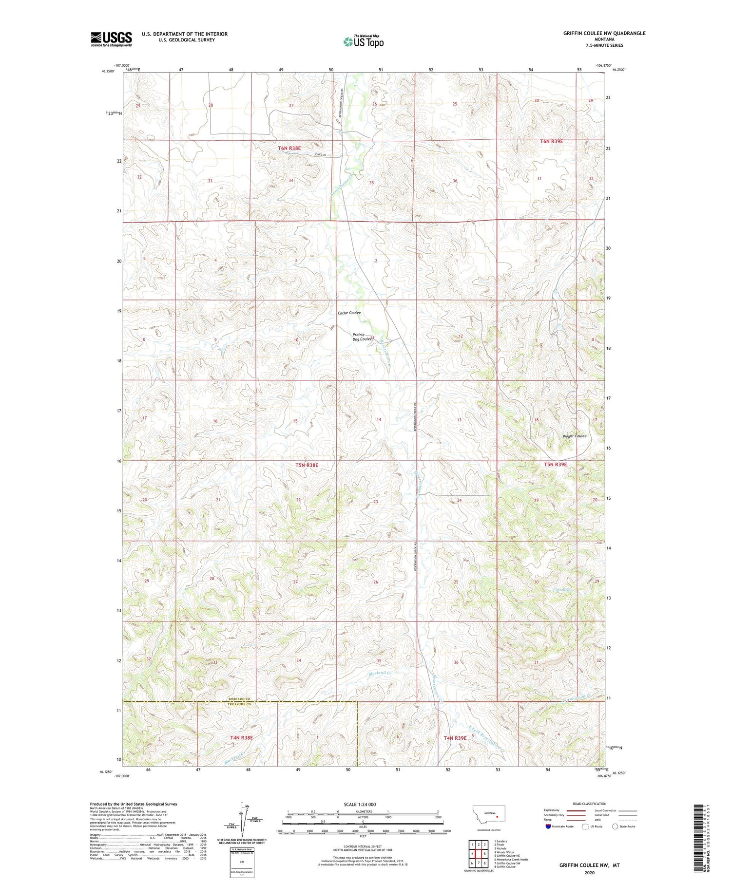 Griffin Coulee NW Montana US Topo Map Image