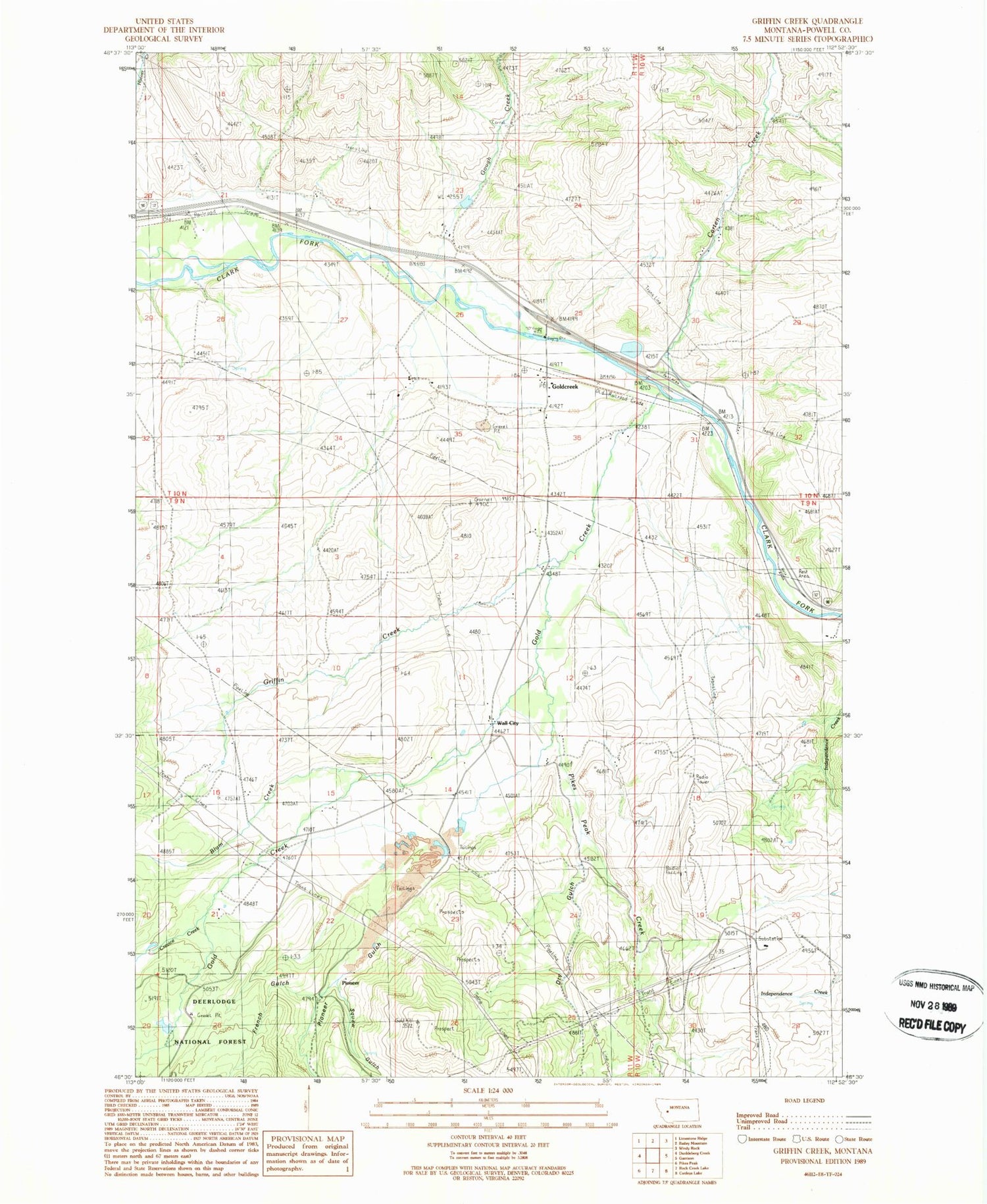 Classic USGS Griffin Creek Montana 7.5'x7.5' Topo Map Image