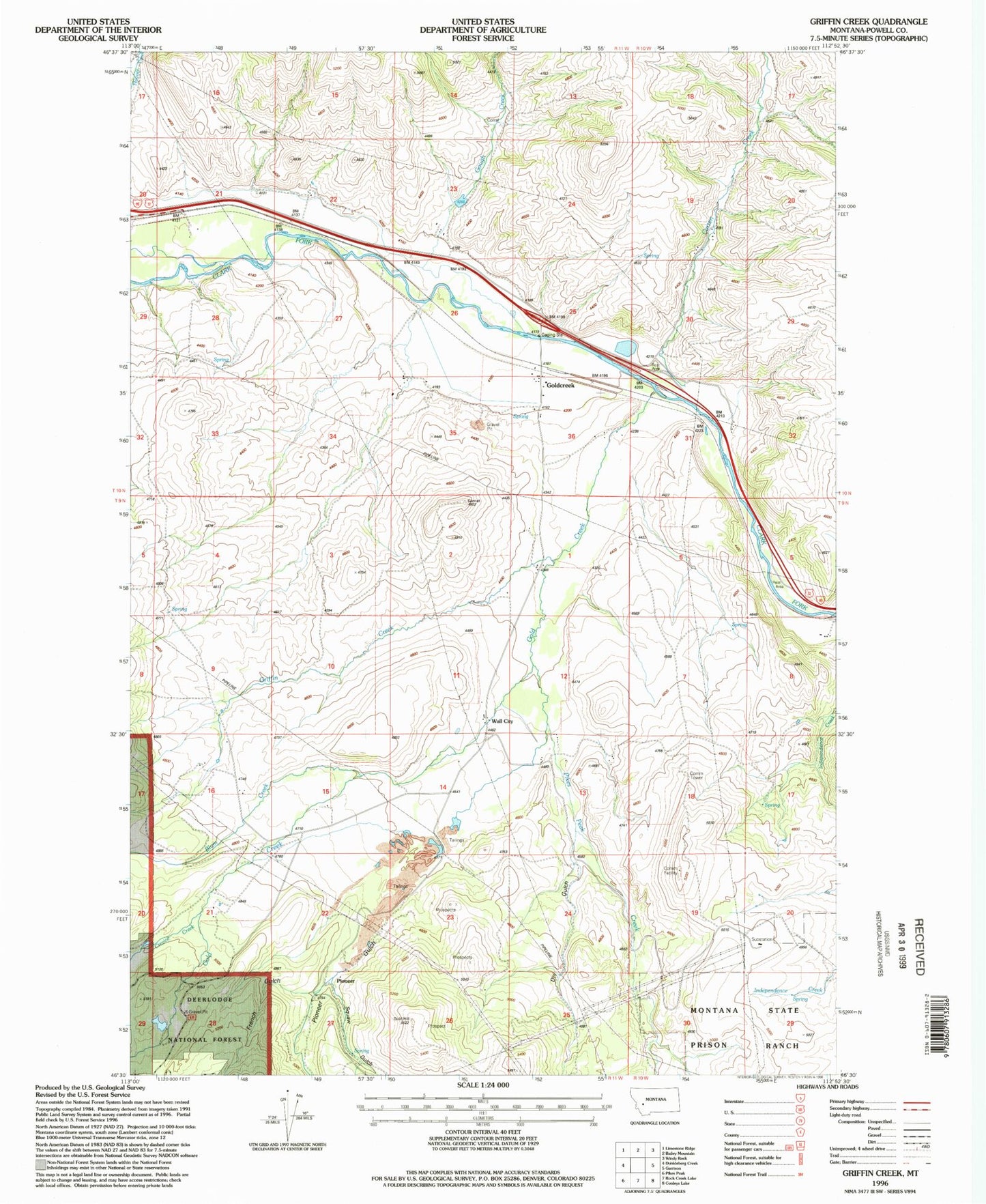 Classic USGS Griffin Creek Montana 7.5'x7.5' Topo Map Image