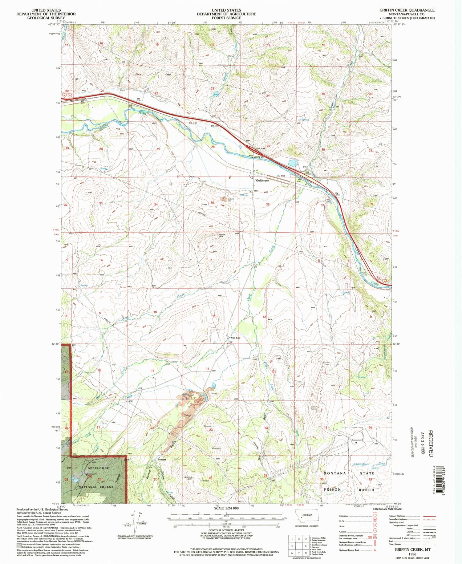 Classic USGS Griffin Creek Montana 7.5'x7.5' Topo Map Image