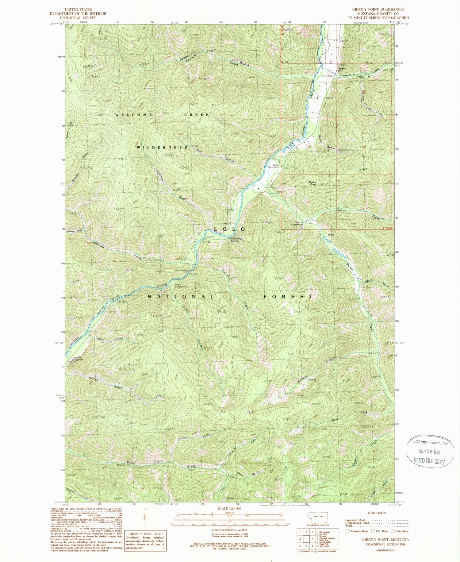 Classic USGS Grizzly Point Montana 7.5'x7.5' Topo Map Image