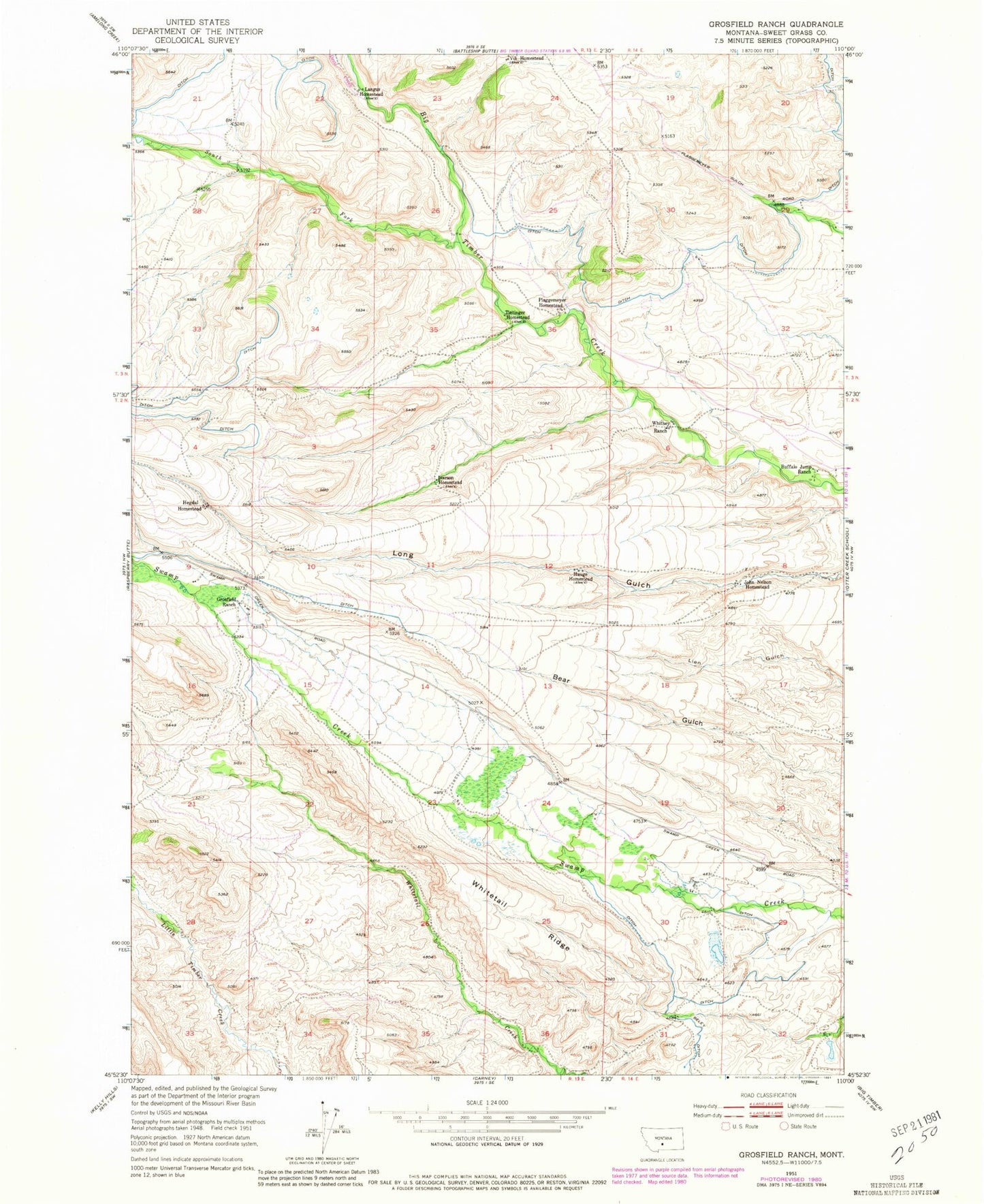 Classic USGS Grosfield Ranch Montana 7.5'x7.5' Topo Map Image