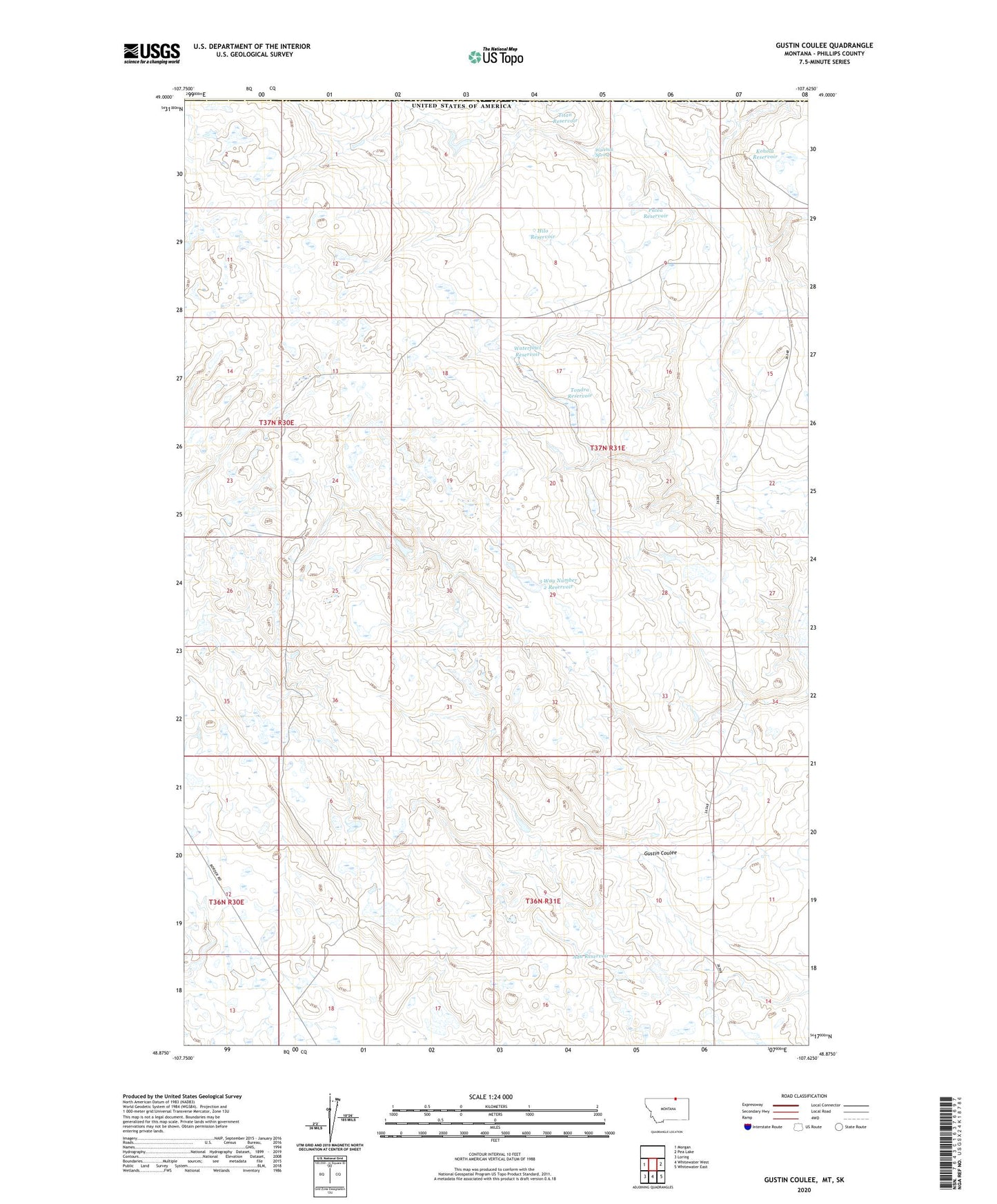 Gustin Coulee Montana US Topo Map Image