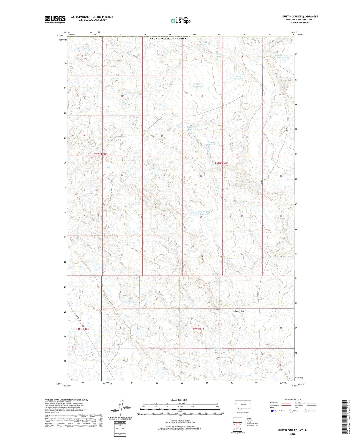 Gustin Coulee Montana US Topo Map Image