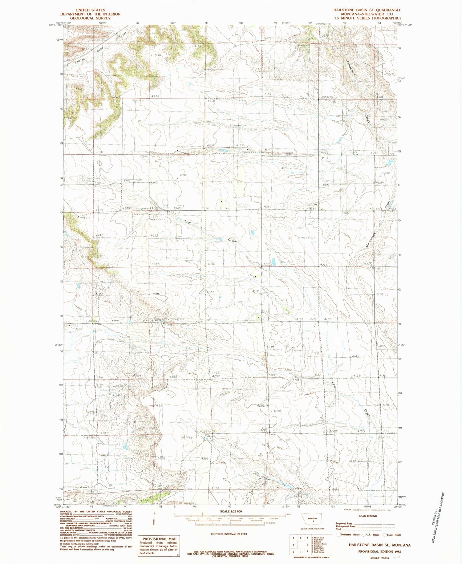 Classic USGS Hailstone Basin SE Montana 7.5'x7.5' Topo Map Image
