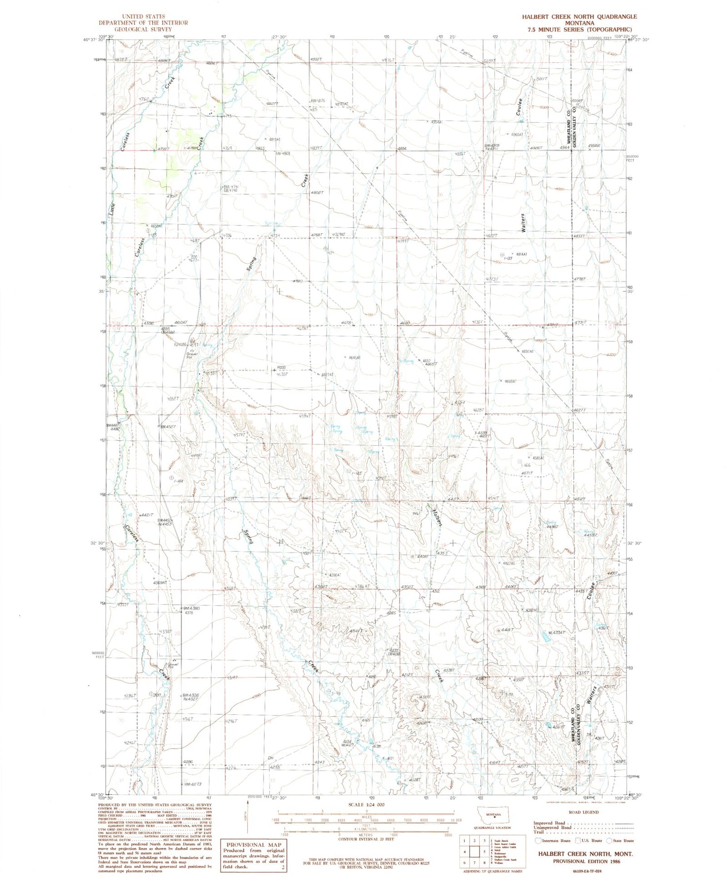 Classic USGS Halbert Creek North Montana 7.5'x7.5' Topo Map Image