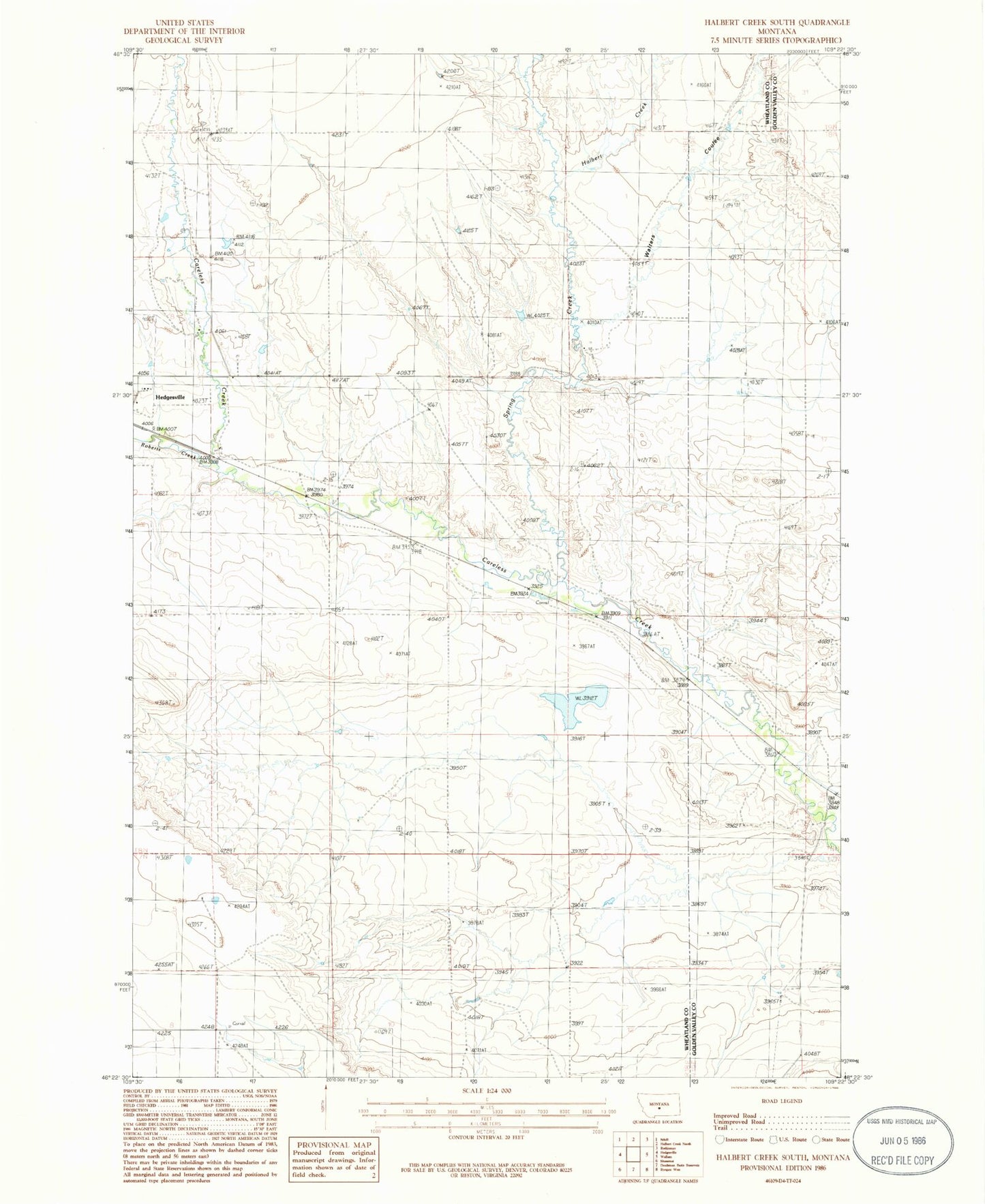 Classic USGS Halbert Creek South Montana 7.5'x7.5' Topo Map Image