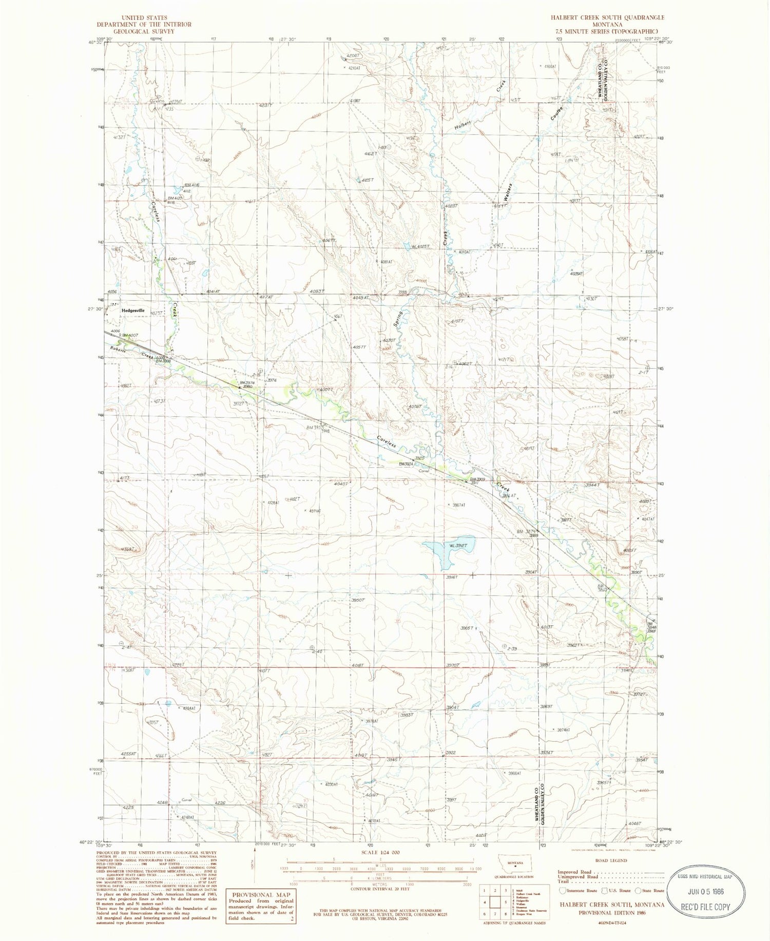 Classic USGS Halbert Creek South Montana 7.5'x7.5' Topo Map Image