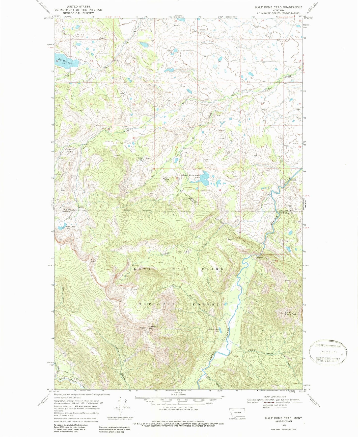 Classic USGS Half Dome Crag Montana 7.5'x7.5' Topo Map Image