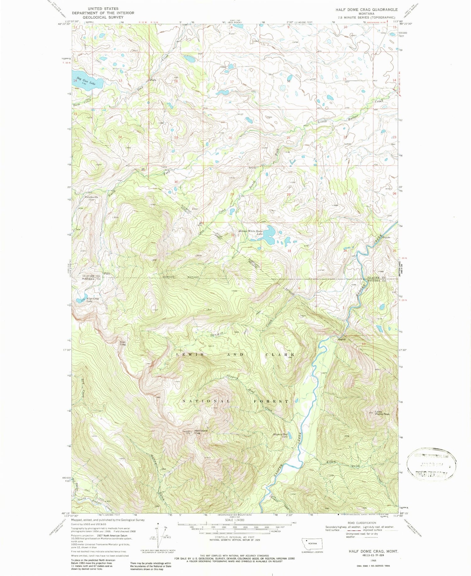 Classic USGS Half Dome Crag Montana 7.5'x7.5' Topo Map Image