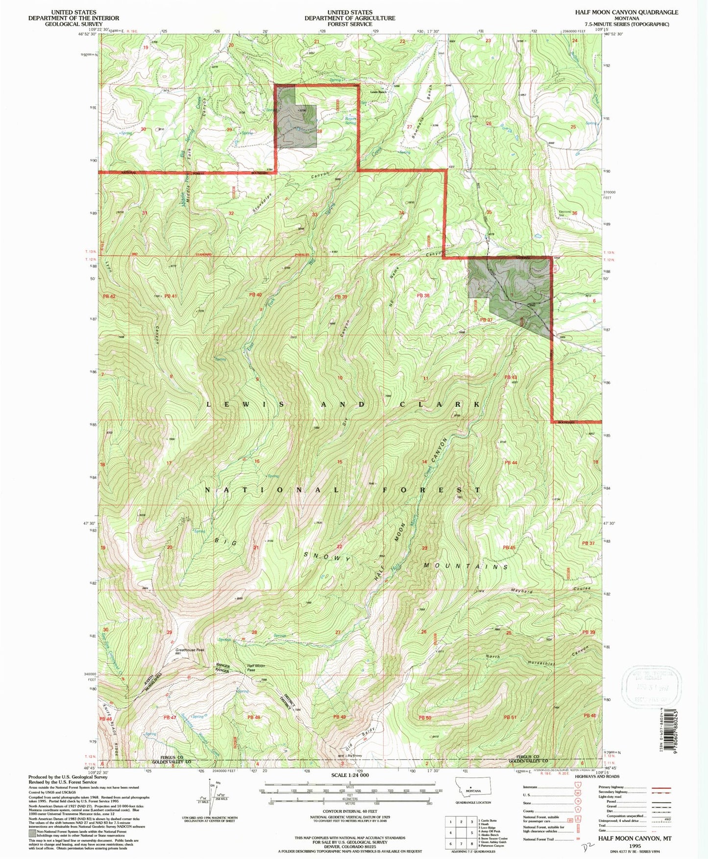 Classic USGS Half Moon Canyon Montana 7.5'x7.5' Topo Map Image