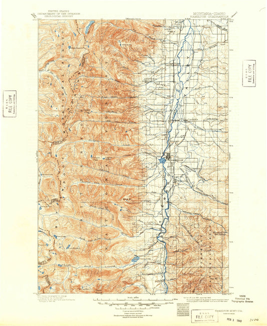 Historic 1901 Hamilton Montana 30'x30' Topo Map Image