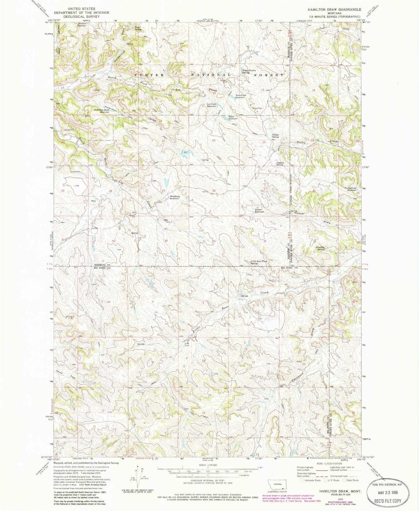 Classic USGS Hamilton Draw Montana 7.5'x7.5' Topo Map Image