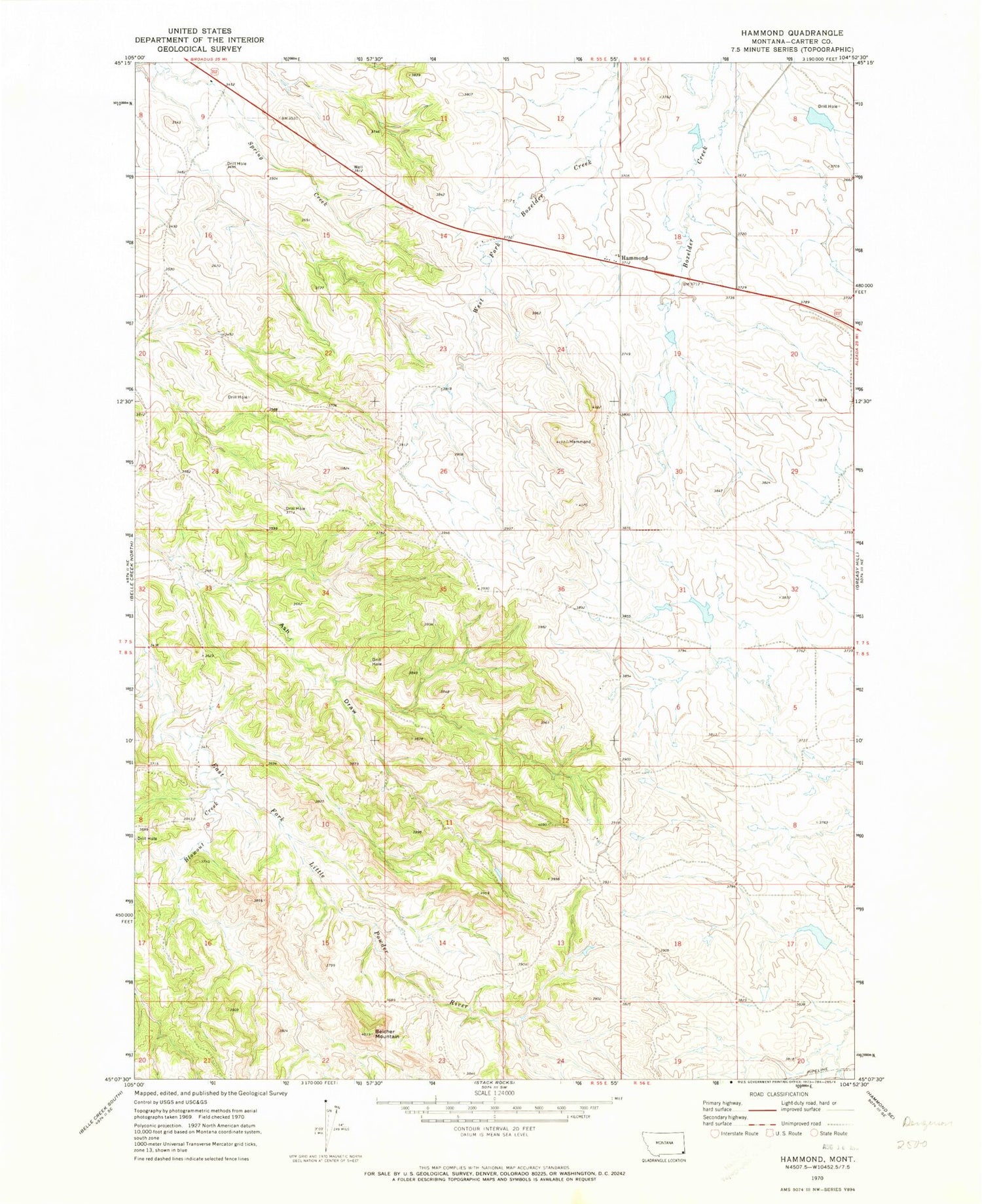Classic USGS Hammond Montana 7.5'x7.5' Topo Map Image