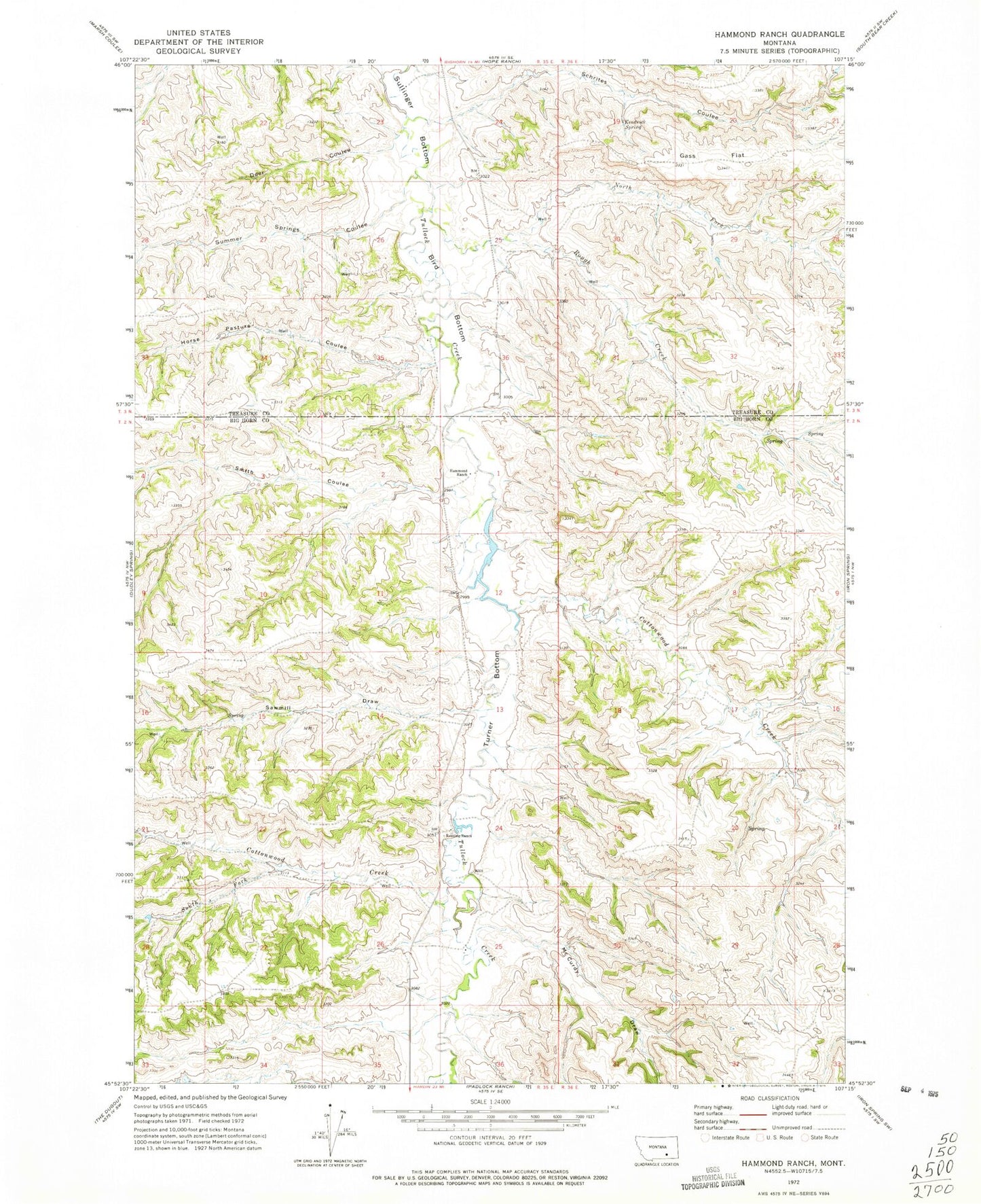 Classic USGS Hammond Ranch Montana 7.5'x7.5' Topo Map Image