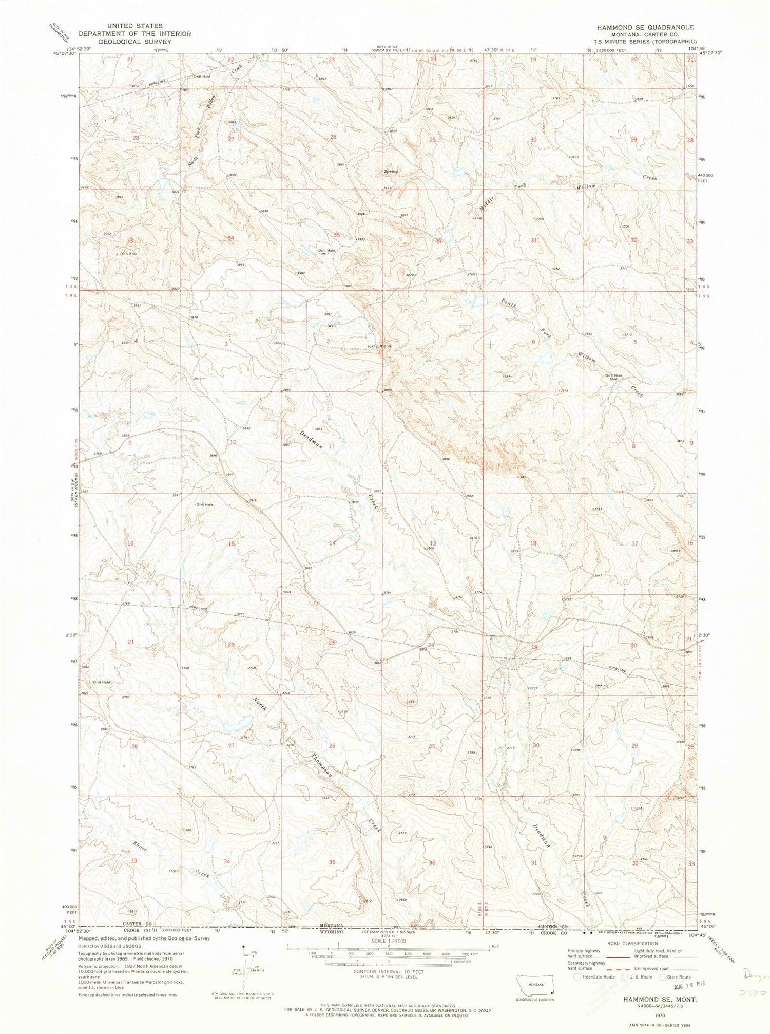 Classic USGS Hammond SE Montana 7.5'x7.5' Topo Map Image