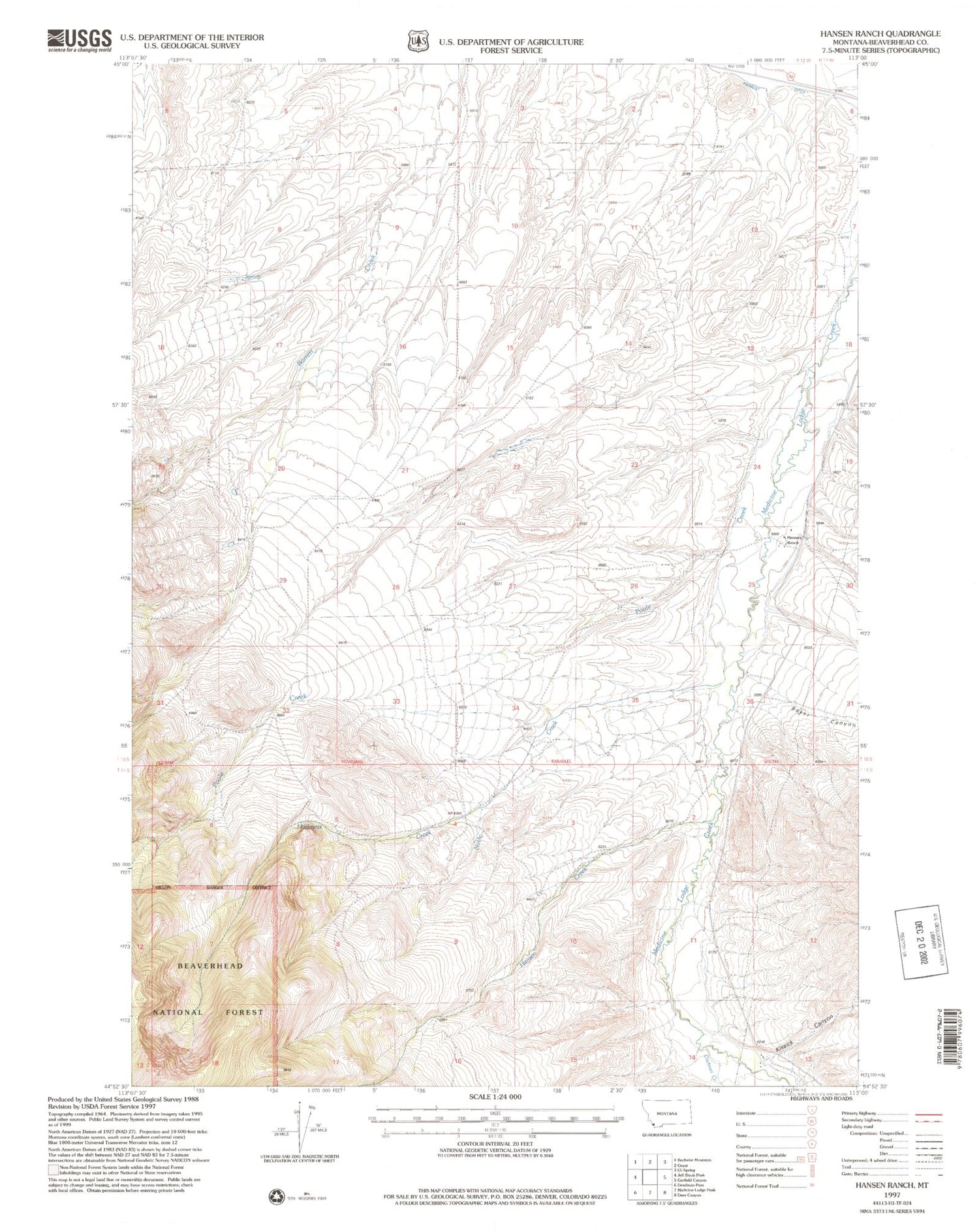 Classic USGS Hansen Ranch Montana 7.5'x7.5' Topo Map Image