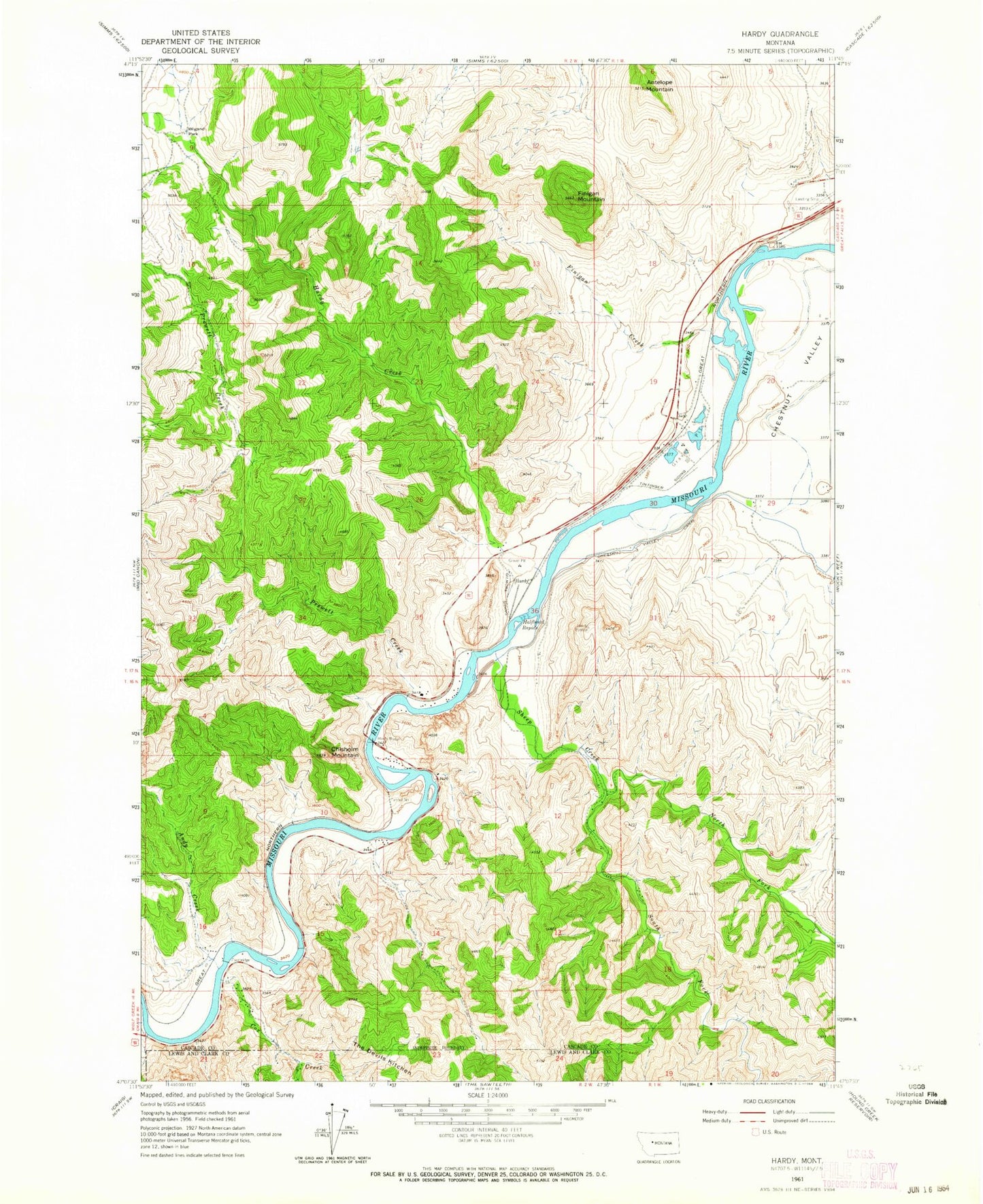 Classic USGS Hardy Montana 7.5'x7.5' Topo Map Image