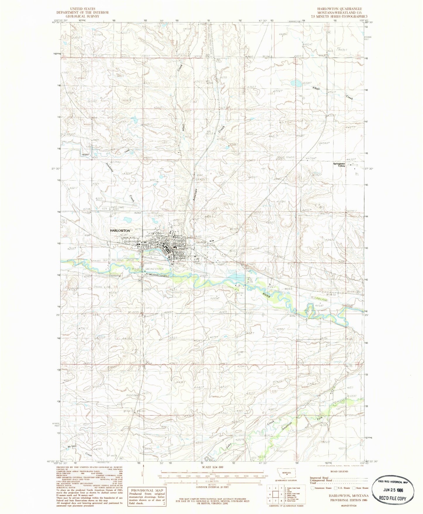 Classic USGS Harlowton Montana 7.5'x7.5' Topo Map Image