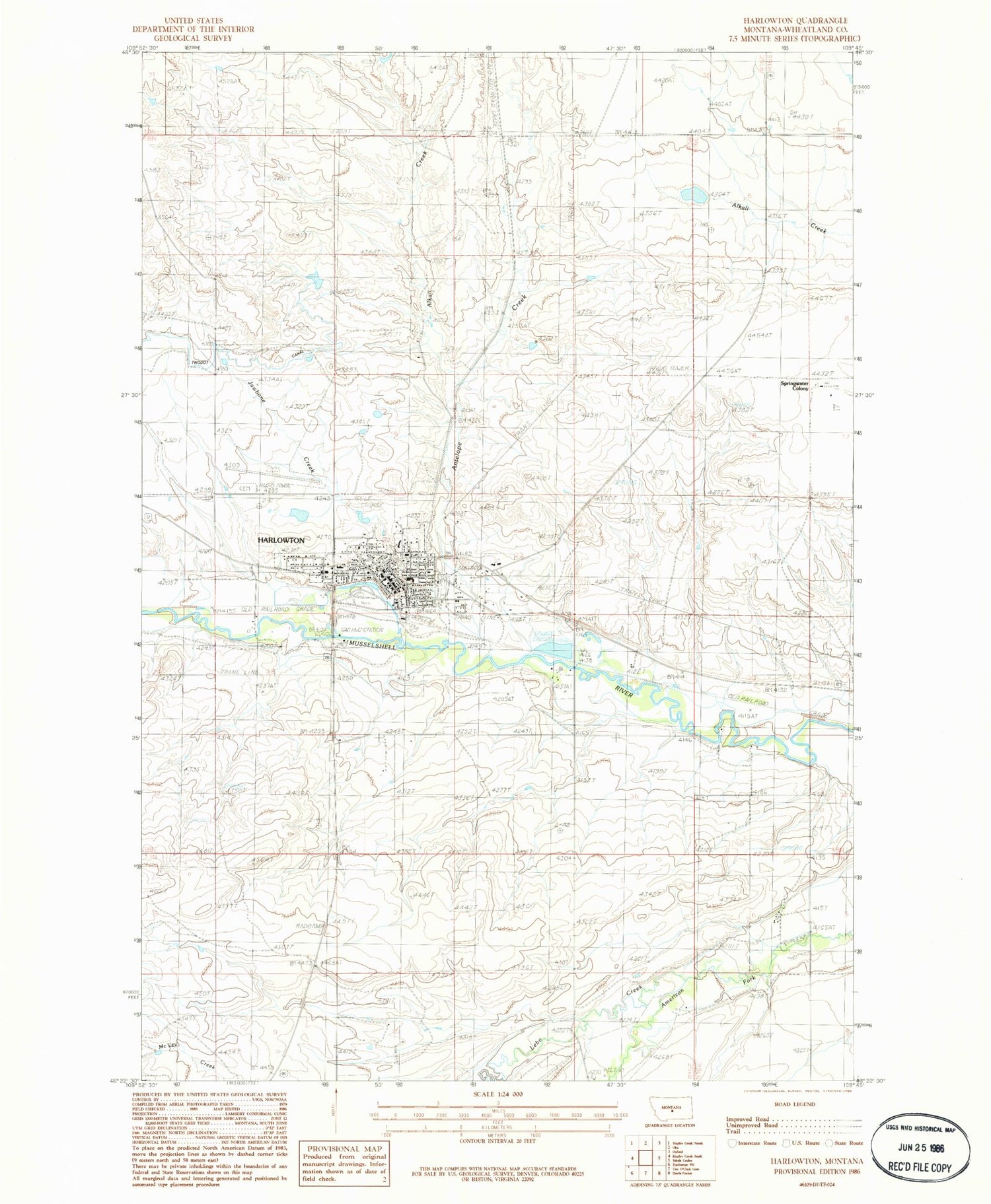 Classic USGS Harlowton Montana 7.5'x7.5' Topo Map Image