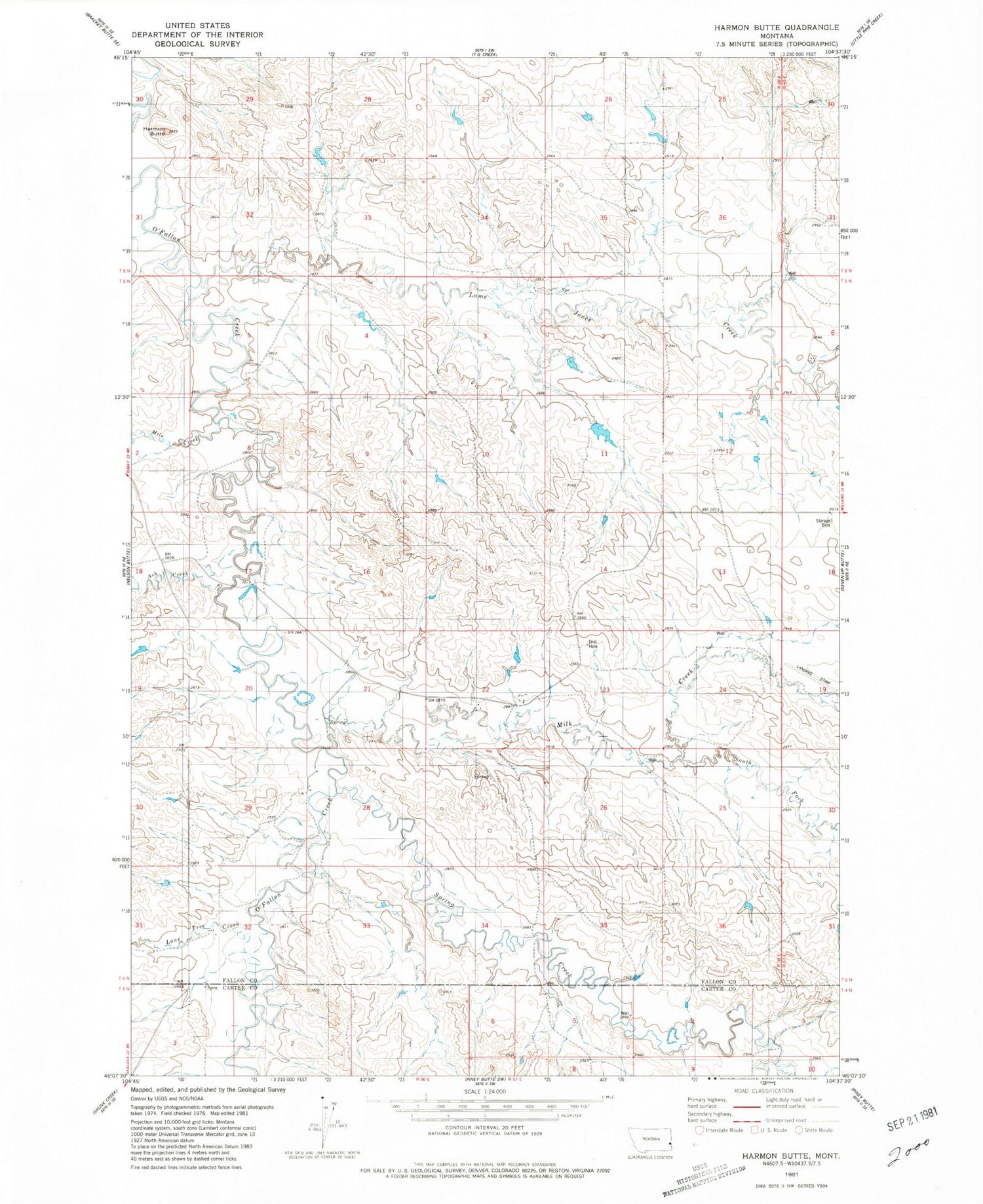 Classic USGS Harmon Butte Montana 7.5'x7.5' Topo Map Image