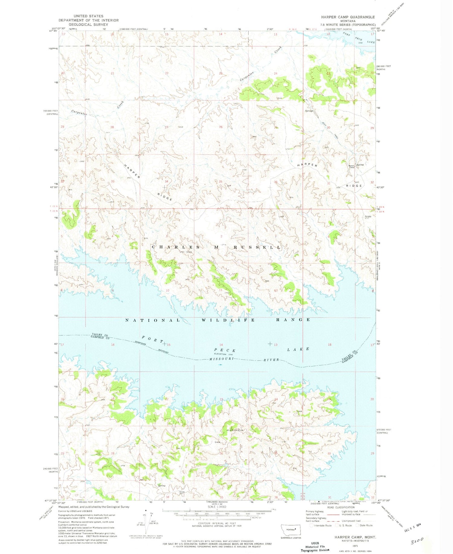 Classic USGS Harper Camp Montana 7.5'x7.5' Topo Map Image