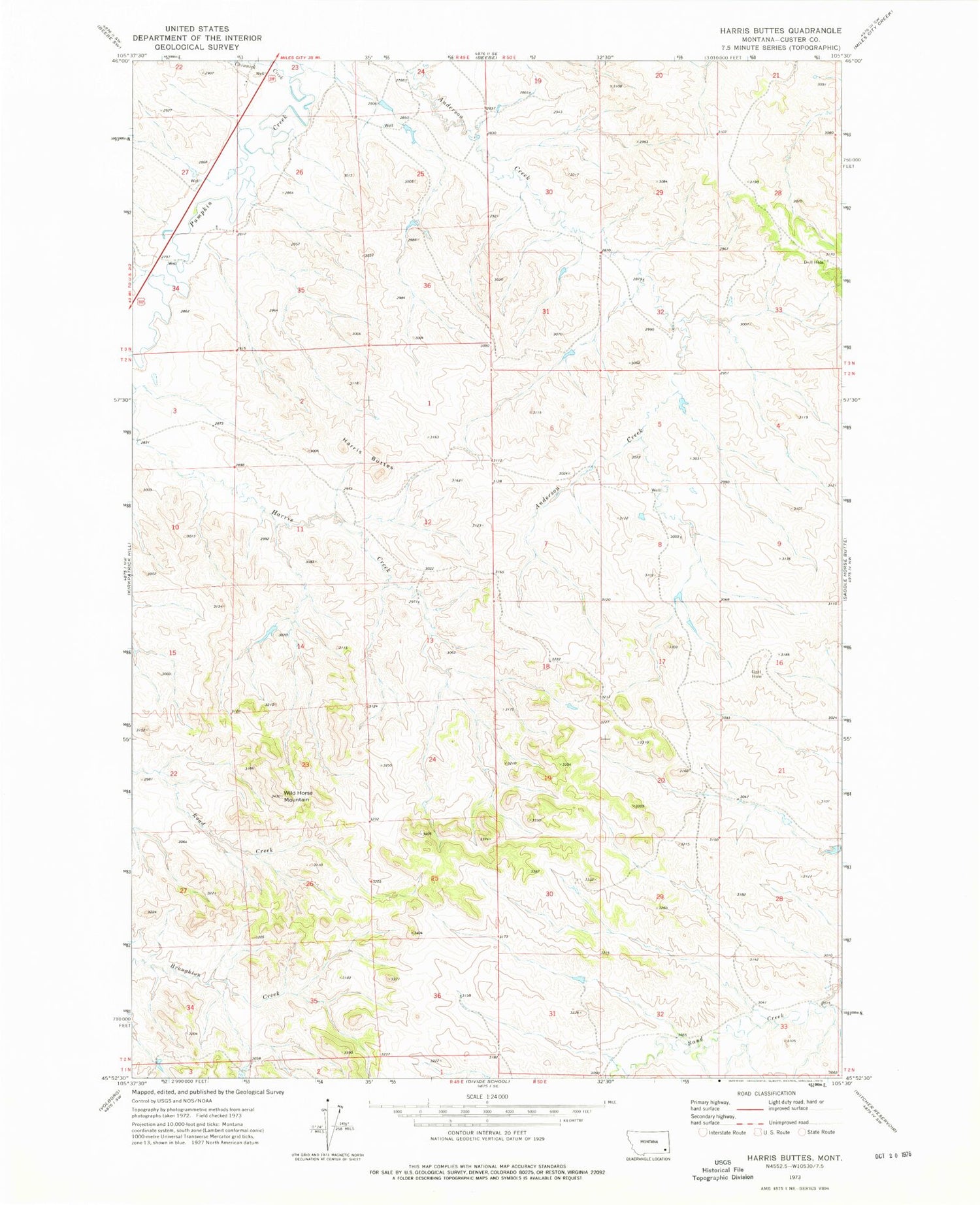 Classic USGS Harris Buttes Montana 7.5'x7.5' Topo Map Image