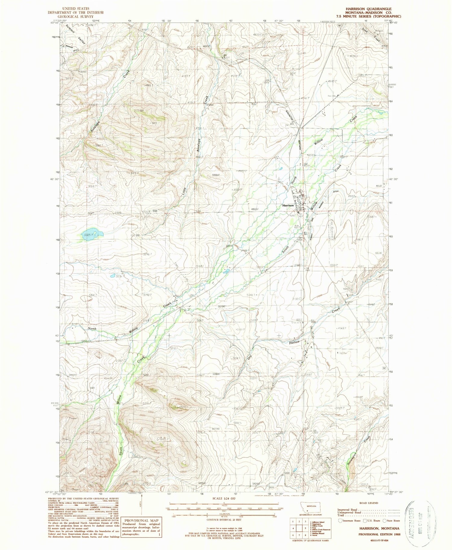 Classic USGS Harrison Montana 7.5'x7.5' Topo Map Image
