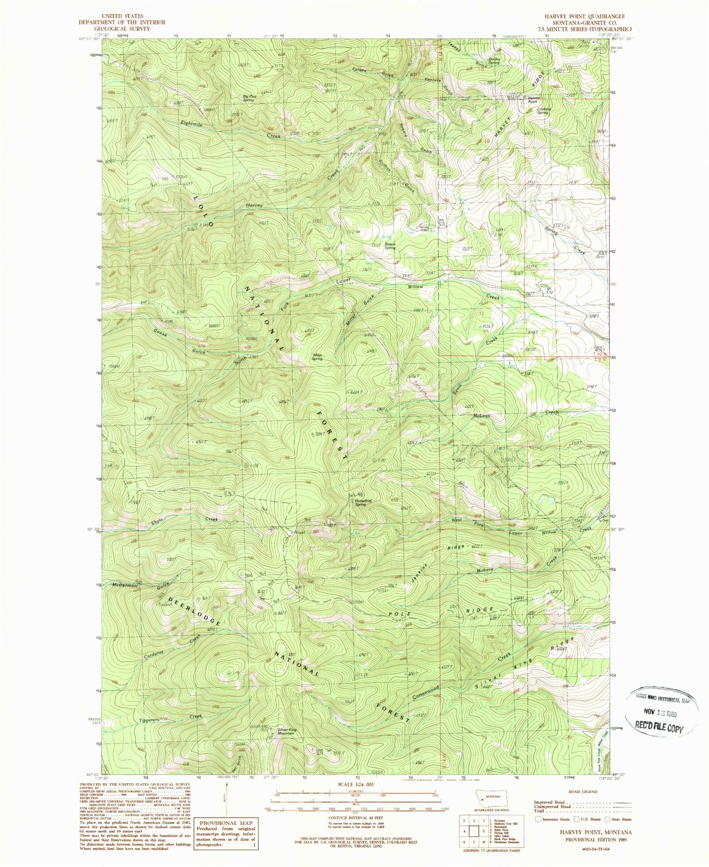 Classic USGS Harvey Point Montana 7.5'x7.5' Topo Map Image