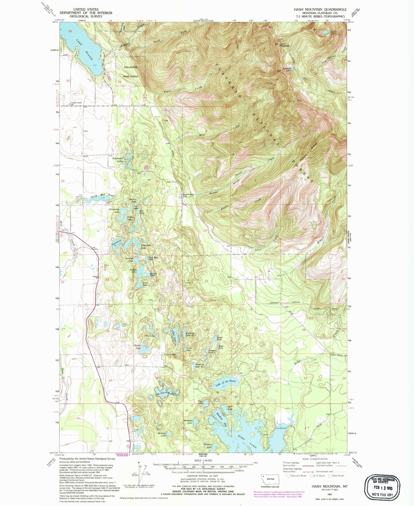 Classic USGS Hash Mountain Montana 7.5'x7.5' Topo Map Image