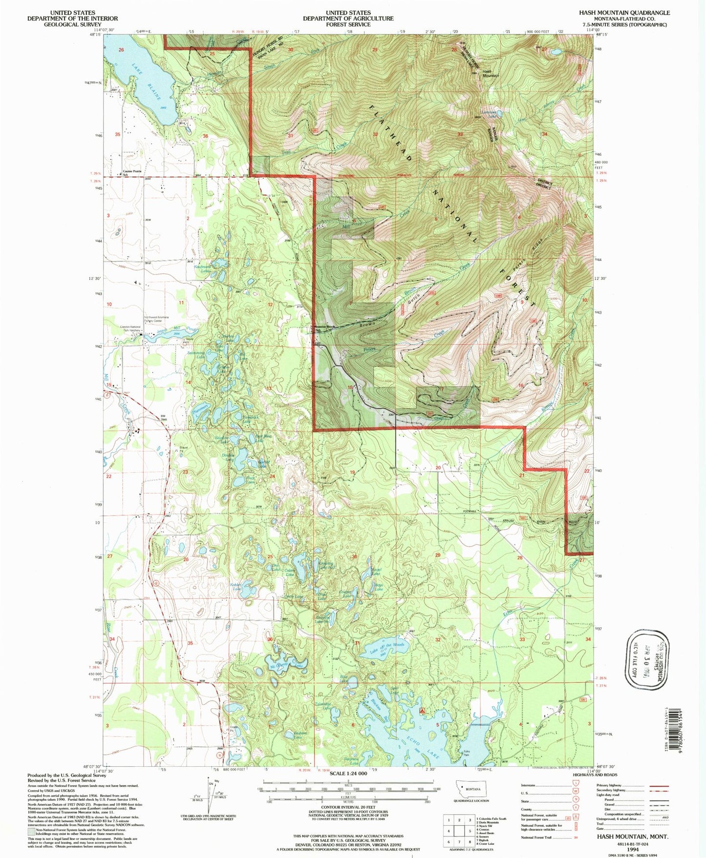 Classic USGS Hash Mountain Montana 7.5'x7.5' Topo Map Image